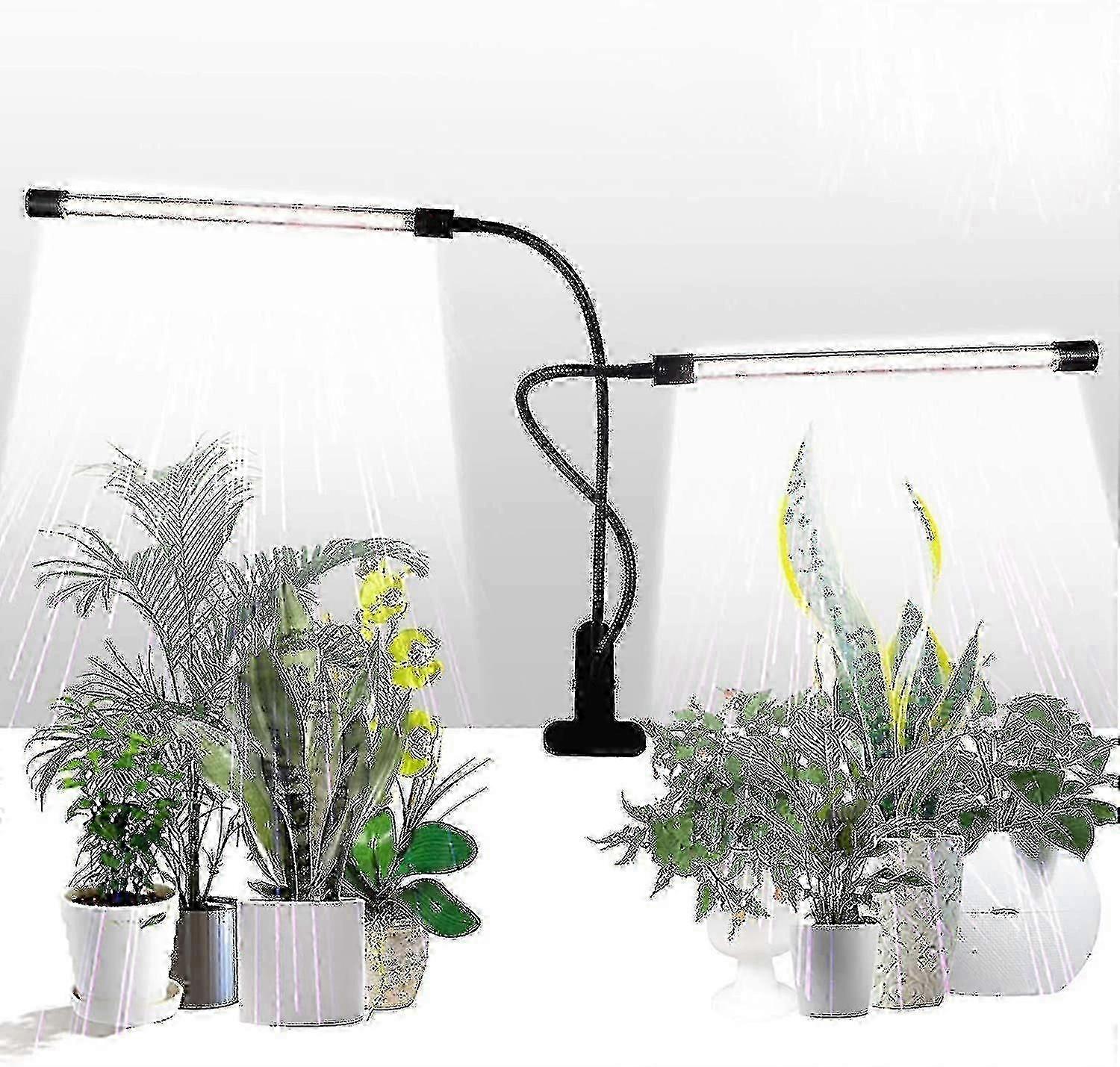 Dual Head Clip Plant Grow Light, 50W 84 LED, Sunlight White with Timer and Dimmable Levels