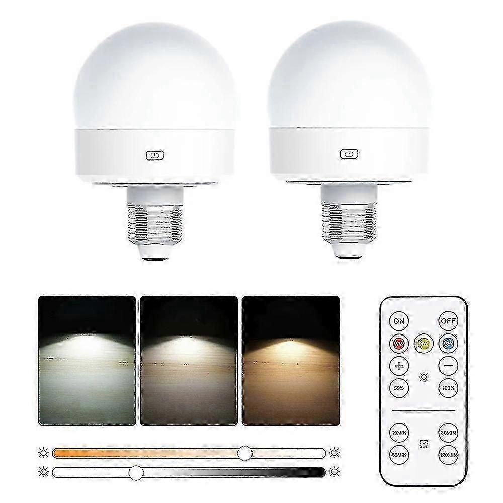 2Pcs E27 Rechargeable Light Bulb Table Lamp with Remote Timer and 3 Color Temperatures for Various Settings