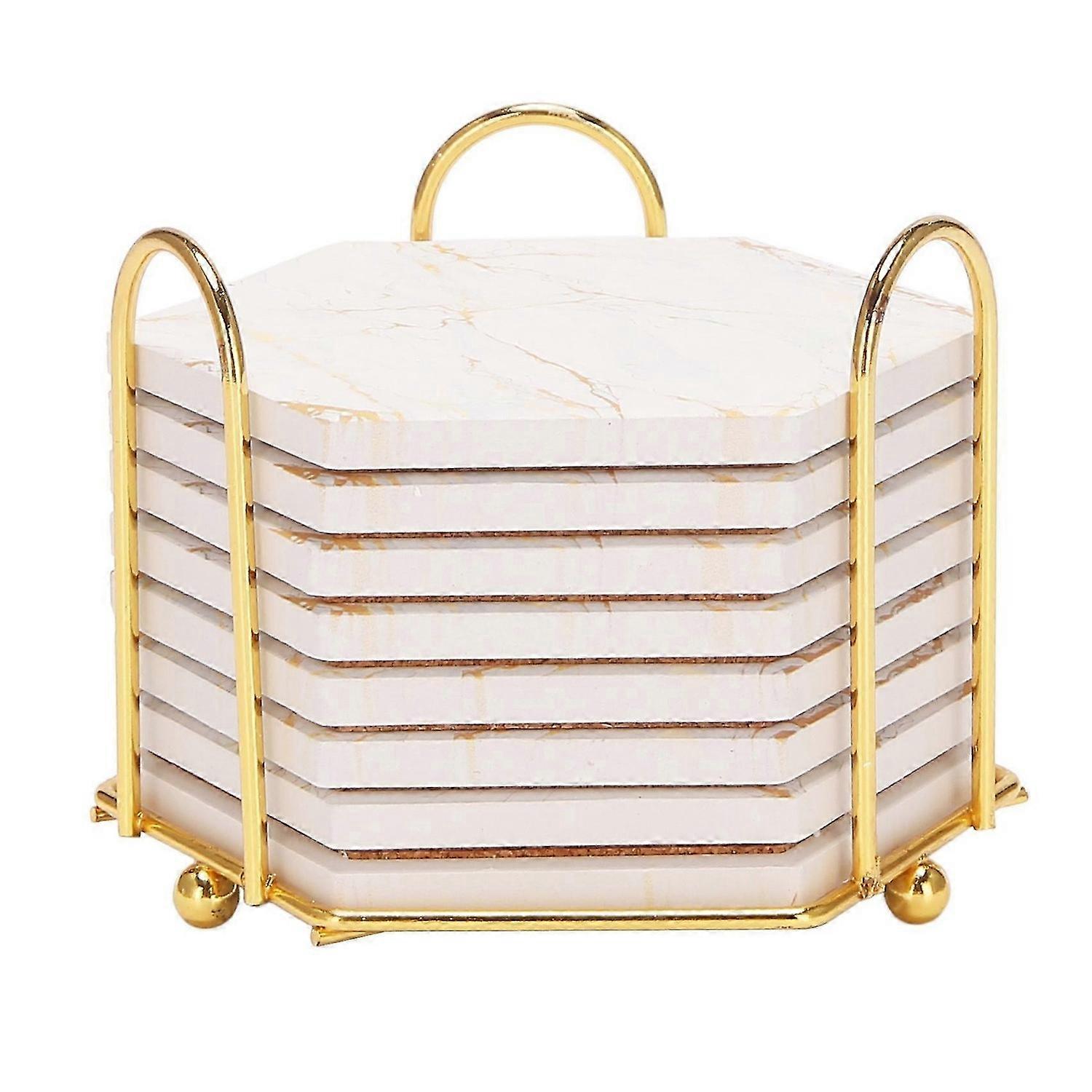 8 PC Coasters for Drinks Absorbent with Holder Marble Design Ceramic Coaster Set Super Absorbent Hot