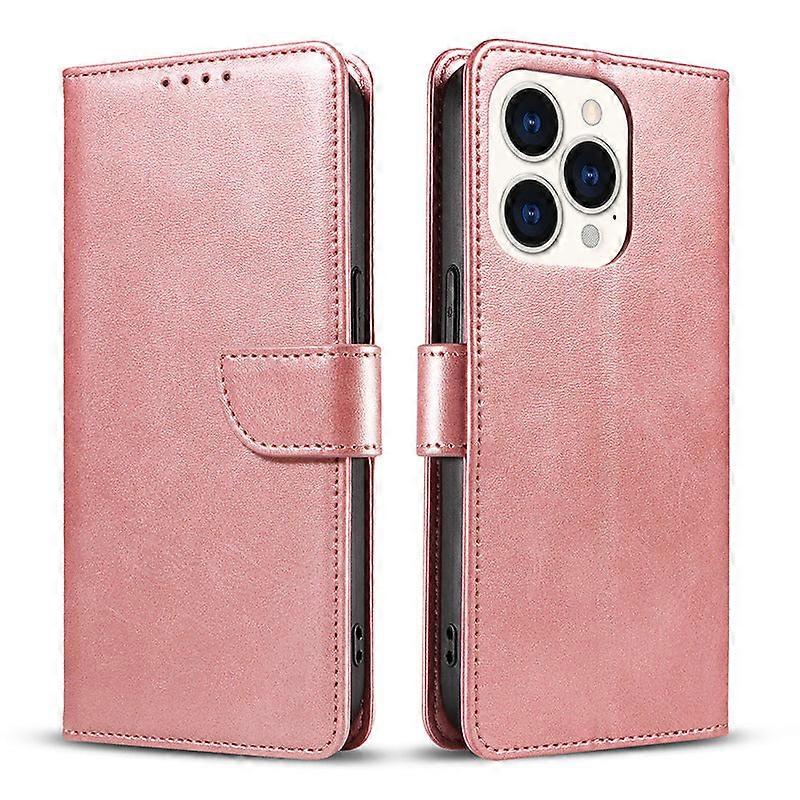 Case For Iphone 13 Pink Leather Calf Pattern Flip Magnetic No3894