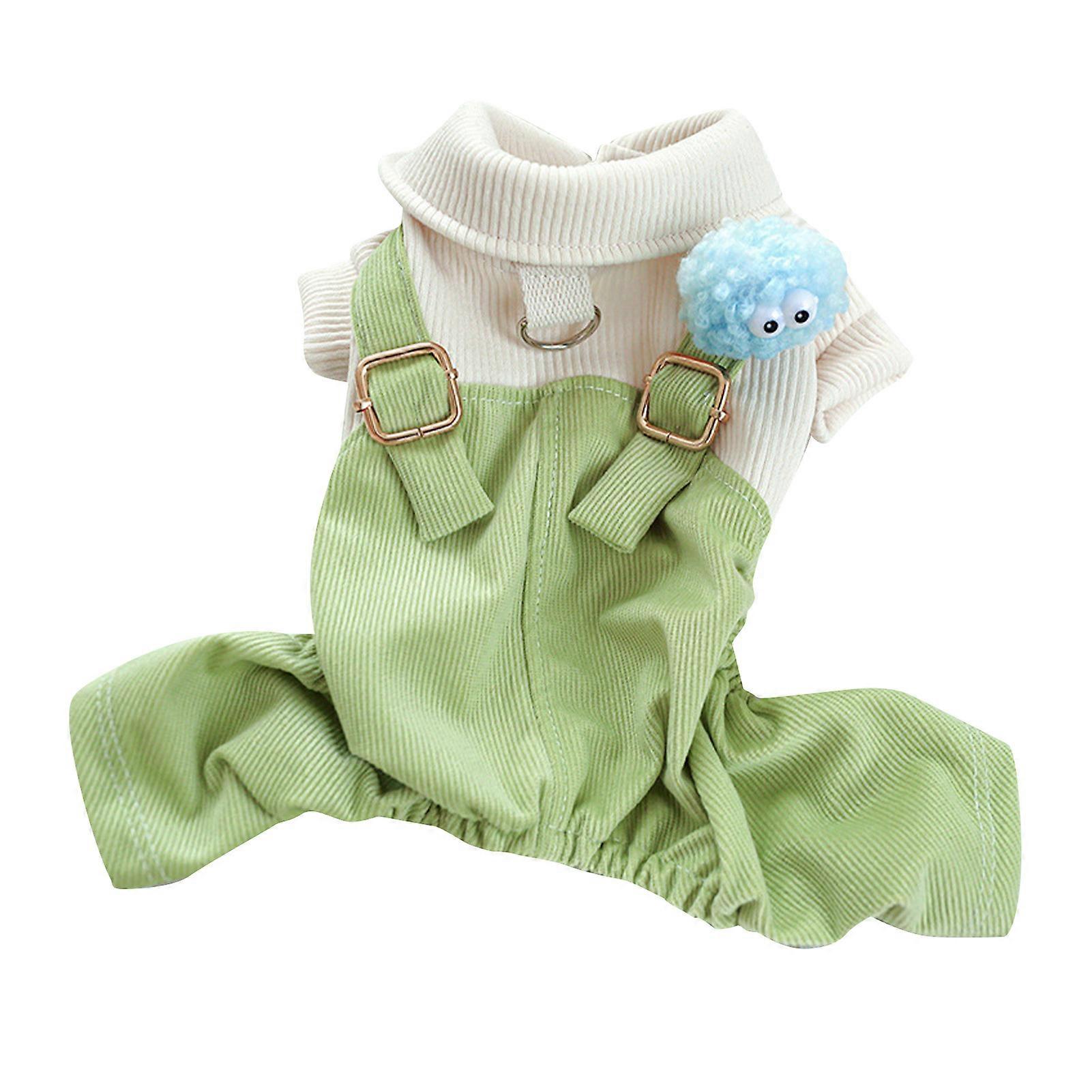 Dog Overalls Keep Warm Free Movement Soft Puppy Jumpsuit Fashionable Small Dog Clothing with Buckle for Spring Autumn Green L