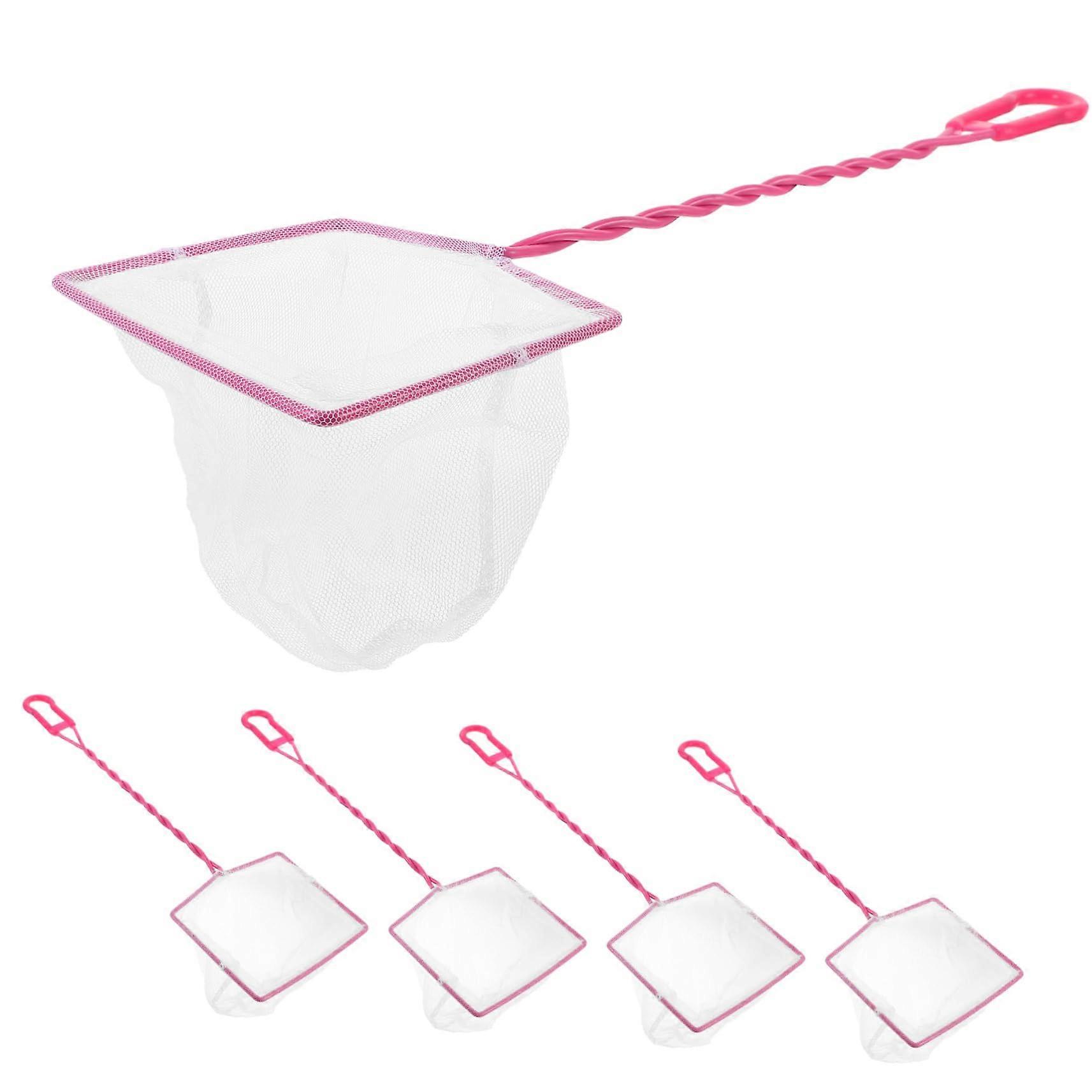 5Pcs Aquarium Cleaning Tools Set, Handheld Fish Tank Netting, Multi-Purpose Plastic Catching Nets, Pink