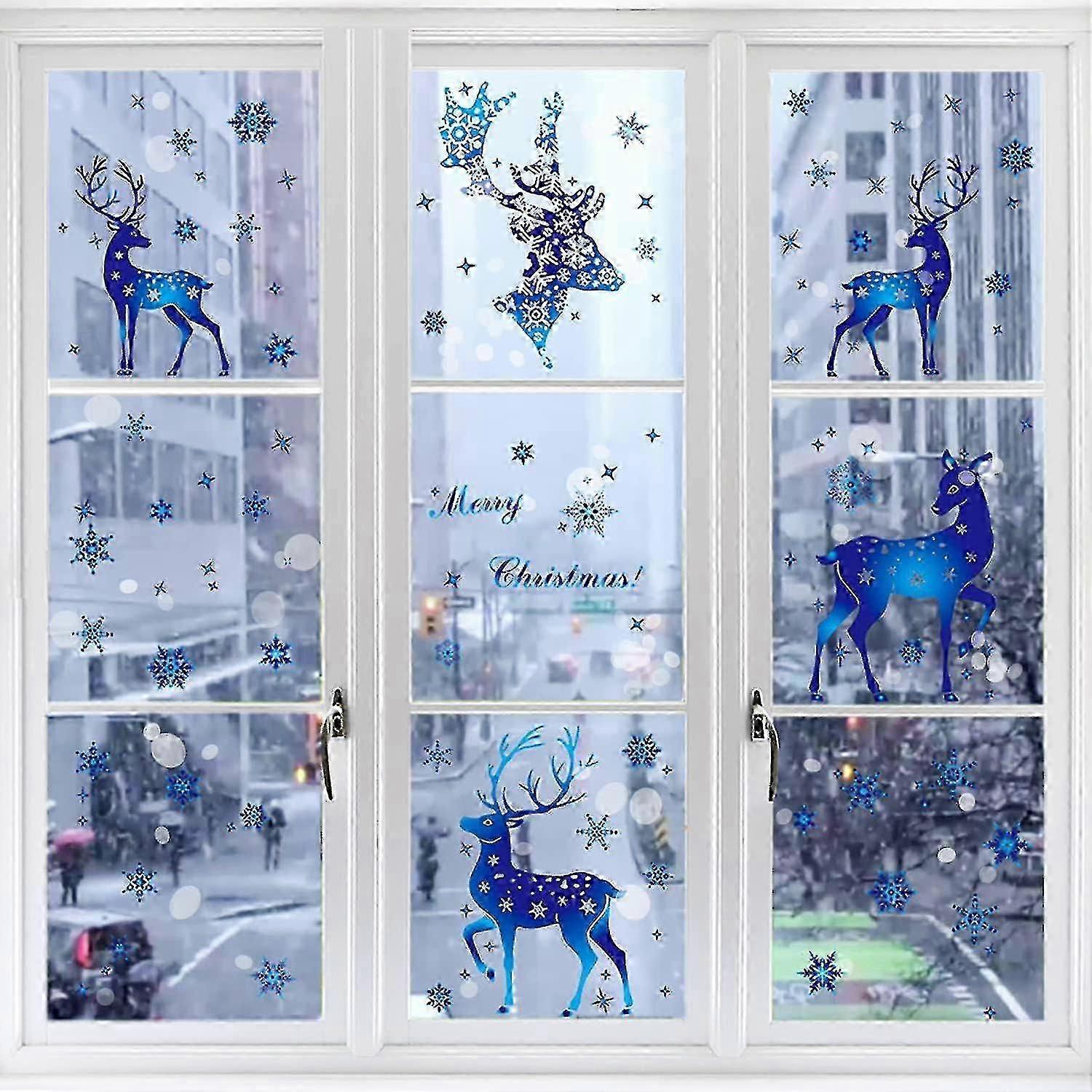 Window Stickers Double Side Pattern, Window Clings For Window Display (blue-snowflake Elk) Shisanq Christmas