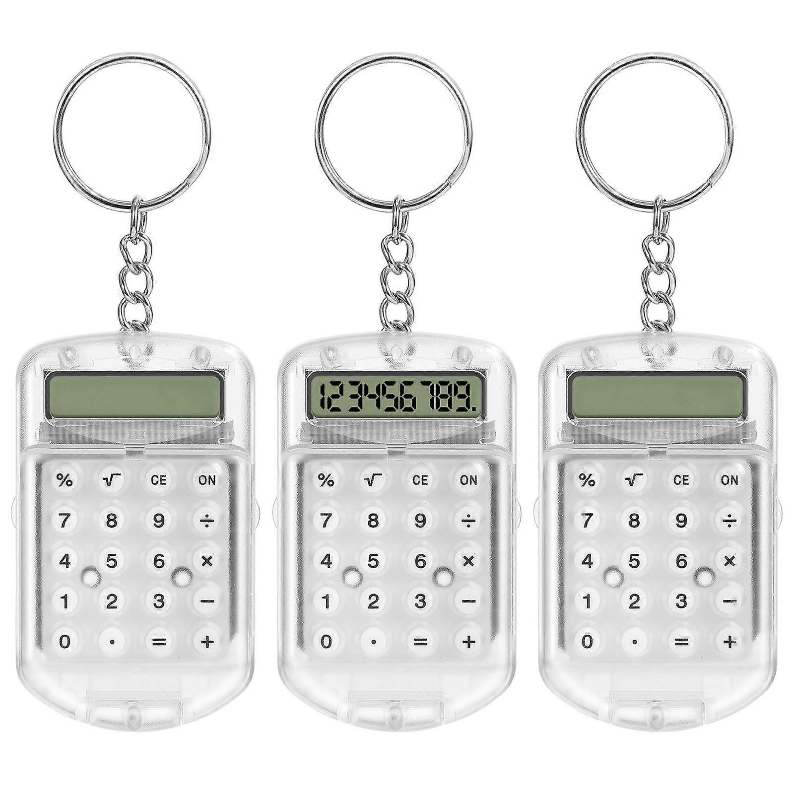 3pcs Mini Transparent LCD Calculator Keychain Portable for Office Arithmetic