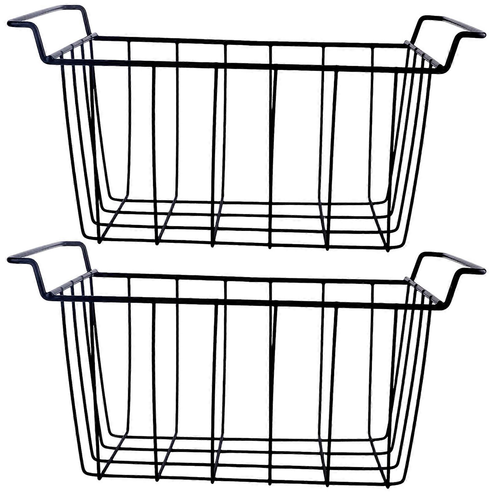 2Pcs Metal Freezer Storage Solution Sturdy Wire Baskets With Ventilation Holes for Frostproof Refrigerator Storage  Black