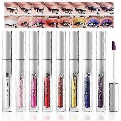8 Pcs Sparkle Liquid Metallic Eyeliner & Eyeshadow Set, Colorful Shimmer Glitter Eyeliner Makeup, Quick-Drying, Long-Lasting, High Pigmented Multi Use