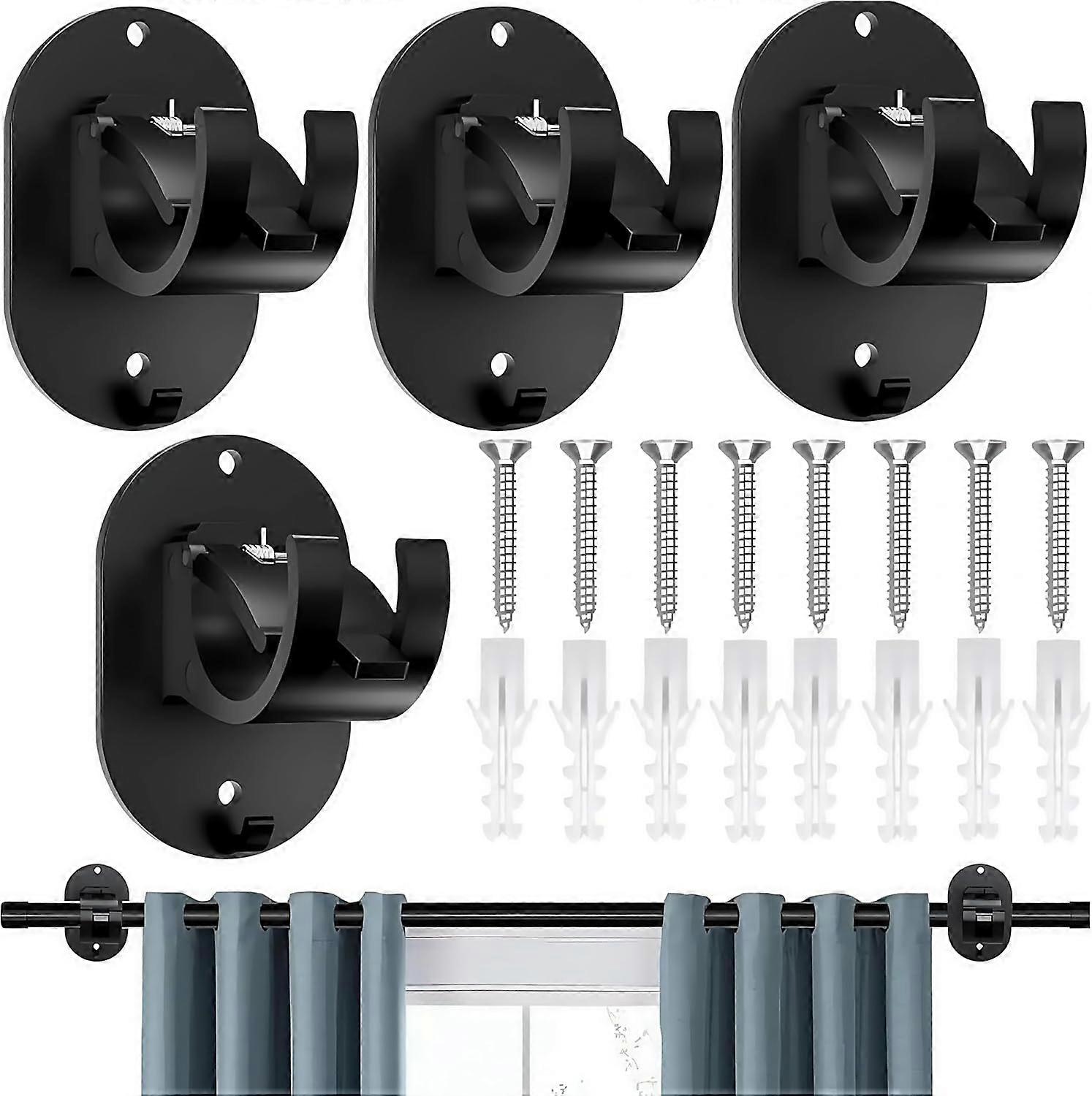 4Pcs Curtain Rod Holders No Drilling, Self-Adhesive Curtain Rod Hooks