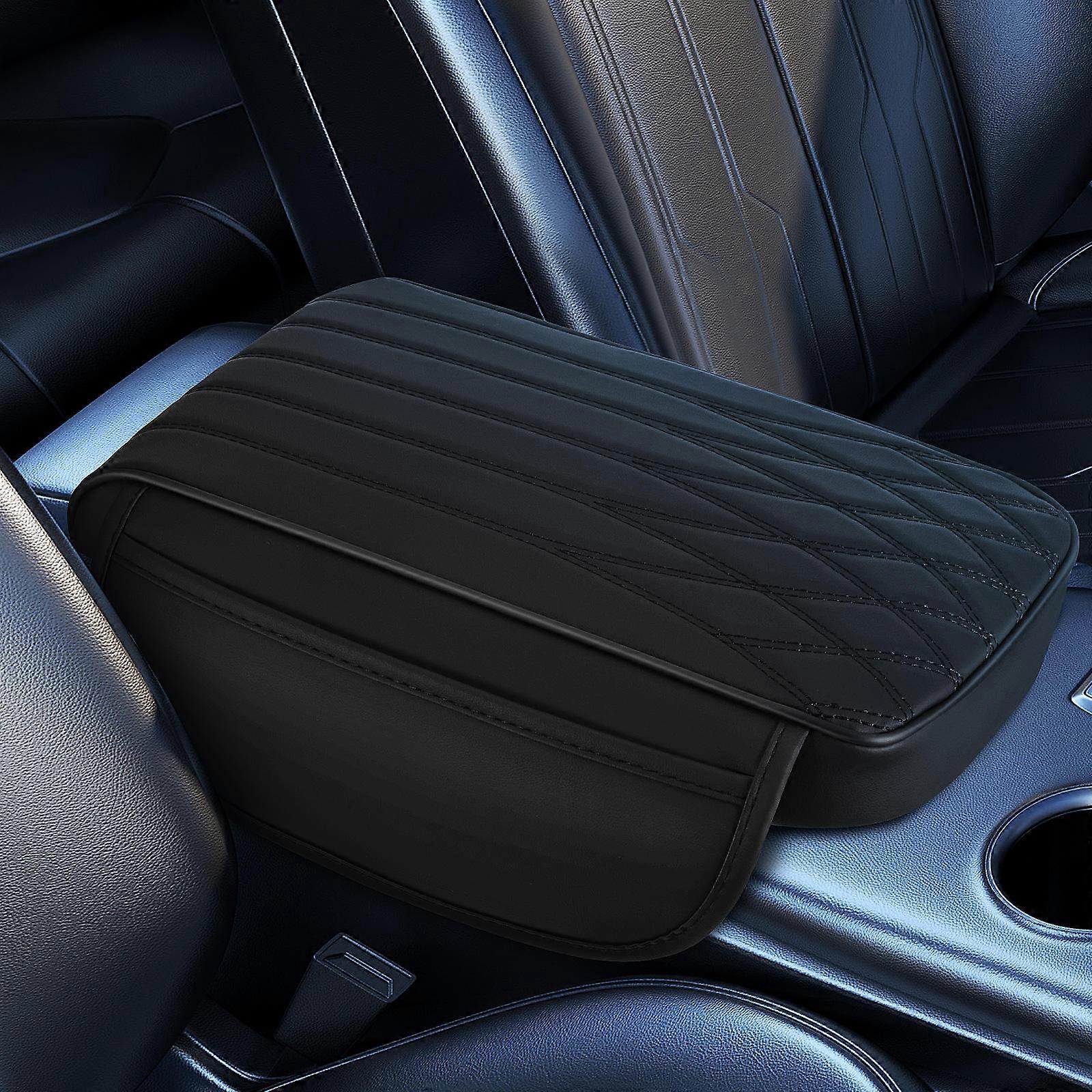 Car Armrest Cushion Pad Large Faux Center Console Cover with Side Pouch Multifunctional Storage Organizer Non Slip Comfortable Driving