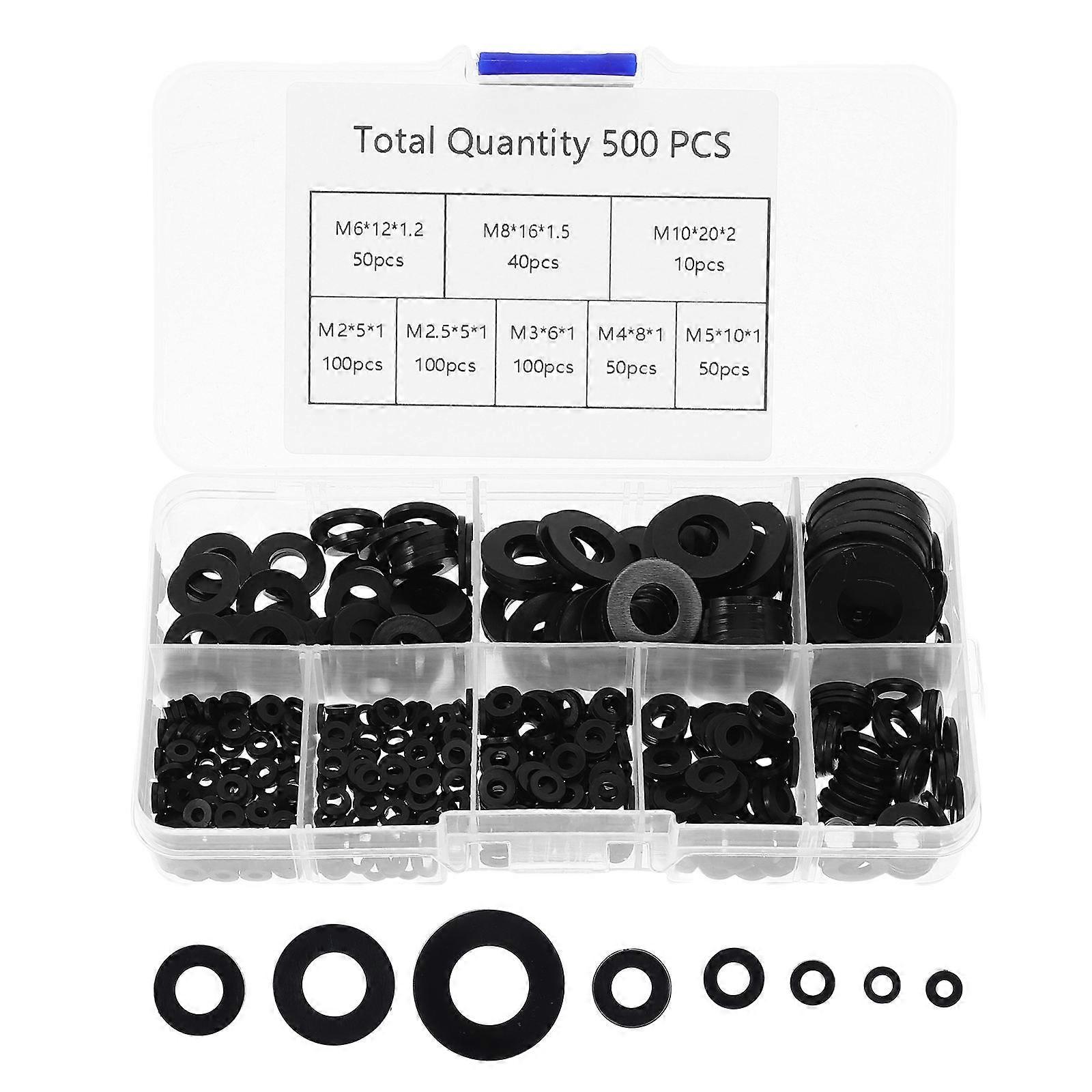 500pcs Nylon Gasket Assortment Kit Insulating Flat Washers for Automotive Electrical Applications Leakproof Spacers Smooth Surface Easy Installation