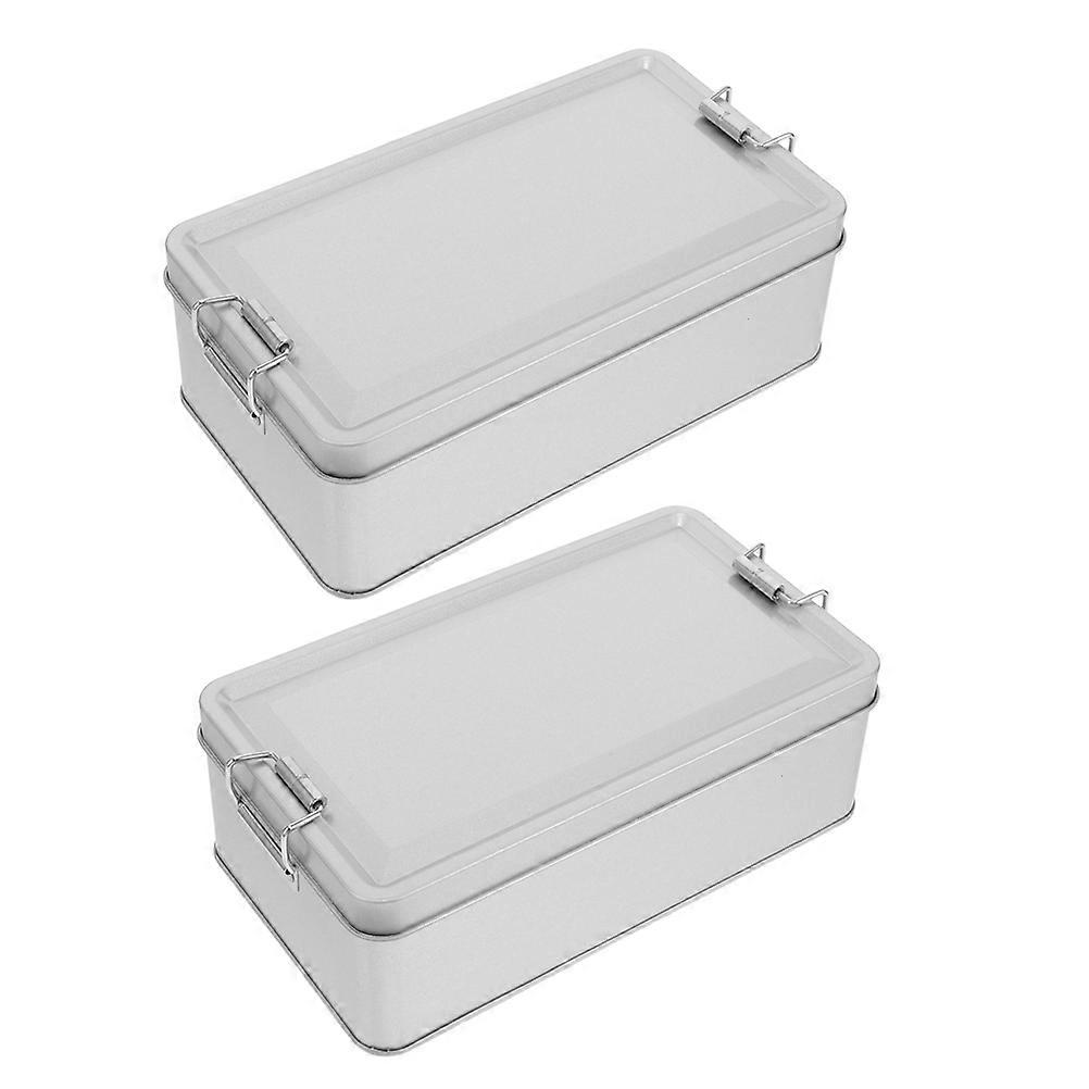 Biscuit Tin Candy Box Storage For Cookies Candies Small Items Rectangular Silver 18.50X10.50X6.50CM Freshness Preservation 2Pcs