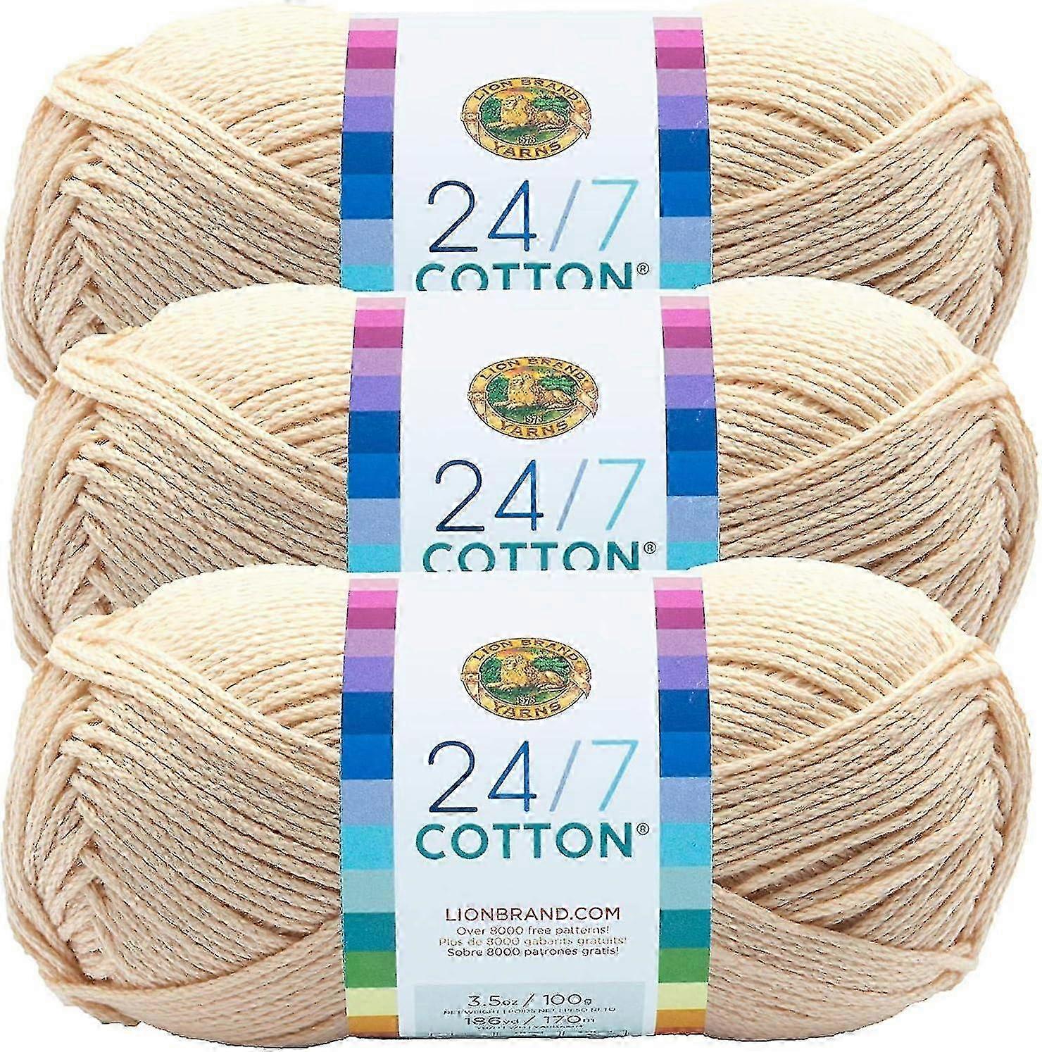 2025 24/7 Cotton Yarn, Yarn for Knitting, Crocheting, and Crafts, Ecru, Pack of 3 Ecru