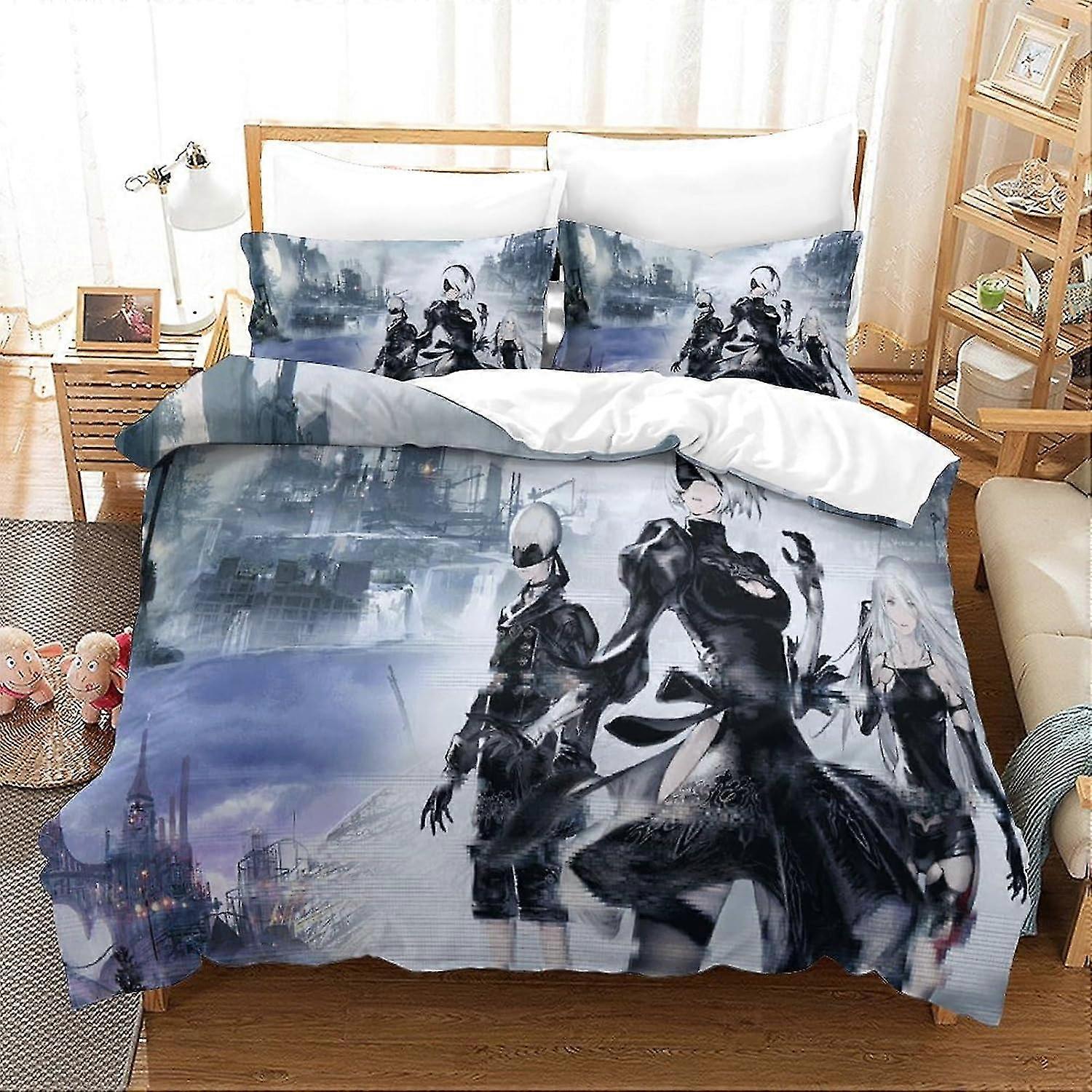 Playable Character Printed Duvet Cover Set Soft Microfiber Bedding Set for Adults Teens Kids 3Pcs with Zipper Closure for Home Decoration (S