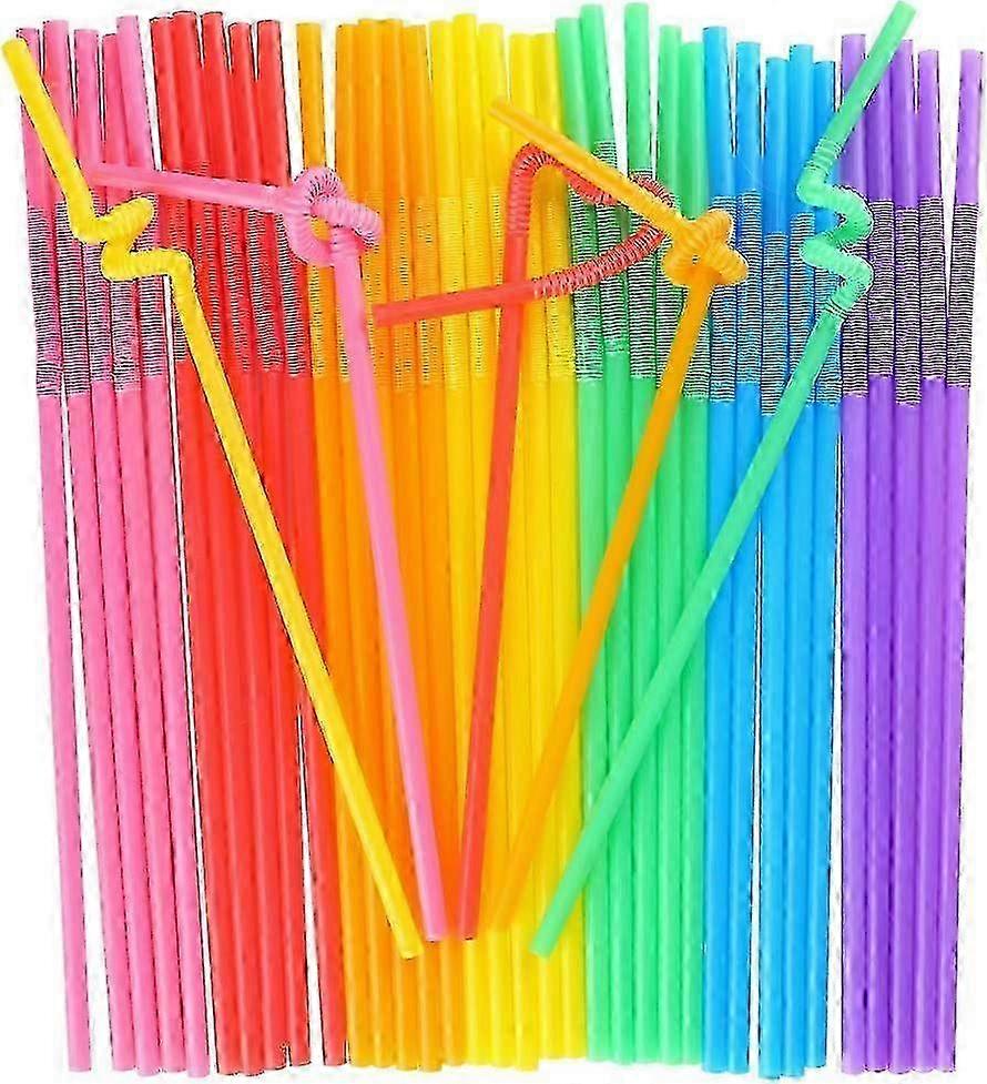 100 Count Disposable Flexible Color Straws - Extra Long Party Straws in Mixed Colors for Fun Decorations and Events