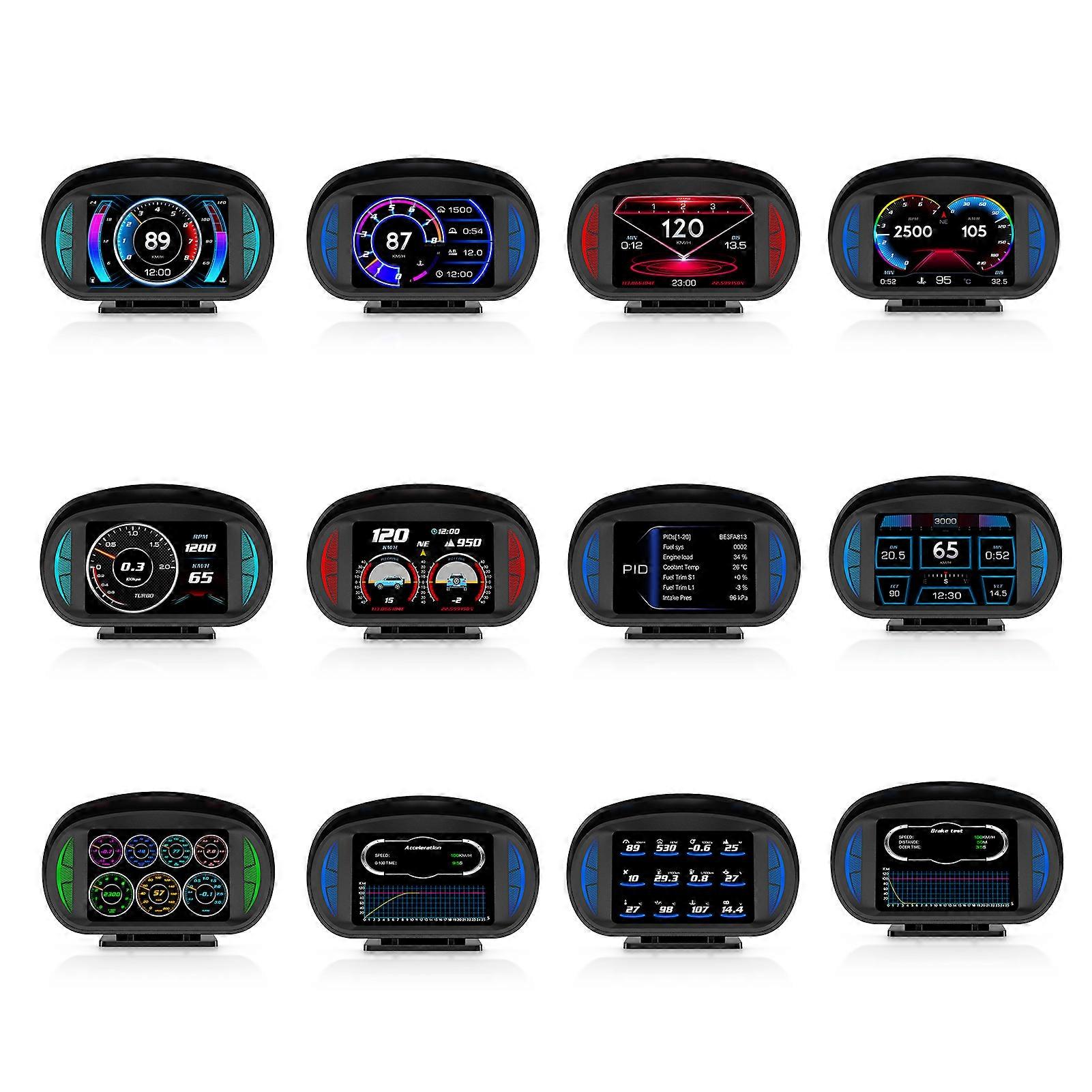Car Head Up Display OBD GPS Multi-Function Full LCD Smart Gauge with Slope Meter Atmosphere Lamp and 12 Style Interfaces