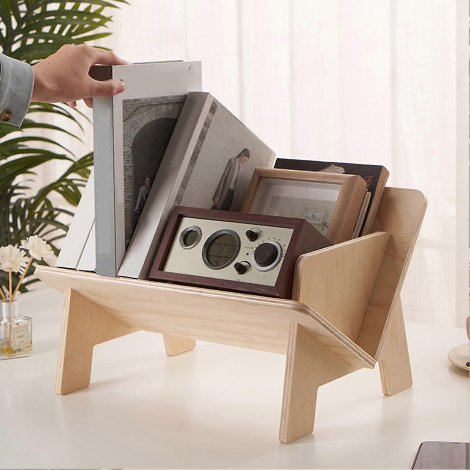Wood Tilted Bookcase V Shaped Triangular Support Fine Polishing Tabletop Book Caddy for Office Dormitory