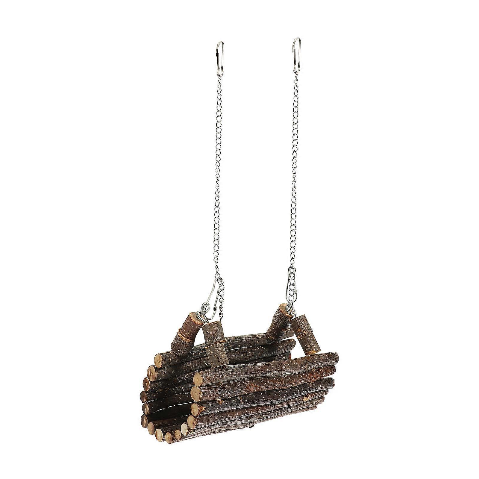 Durable Wooden Pet Swing Toy with Tunnel Design for Small Pets Coffee Color Safe and Fun