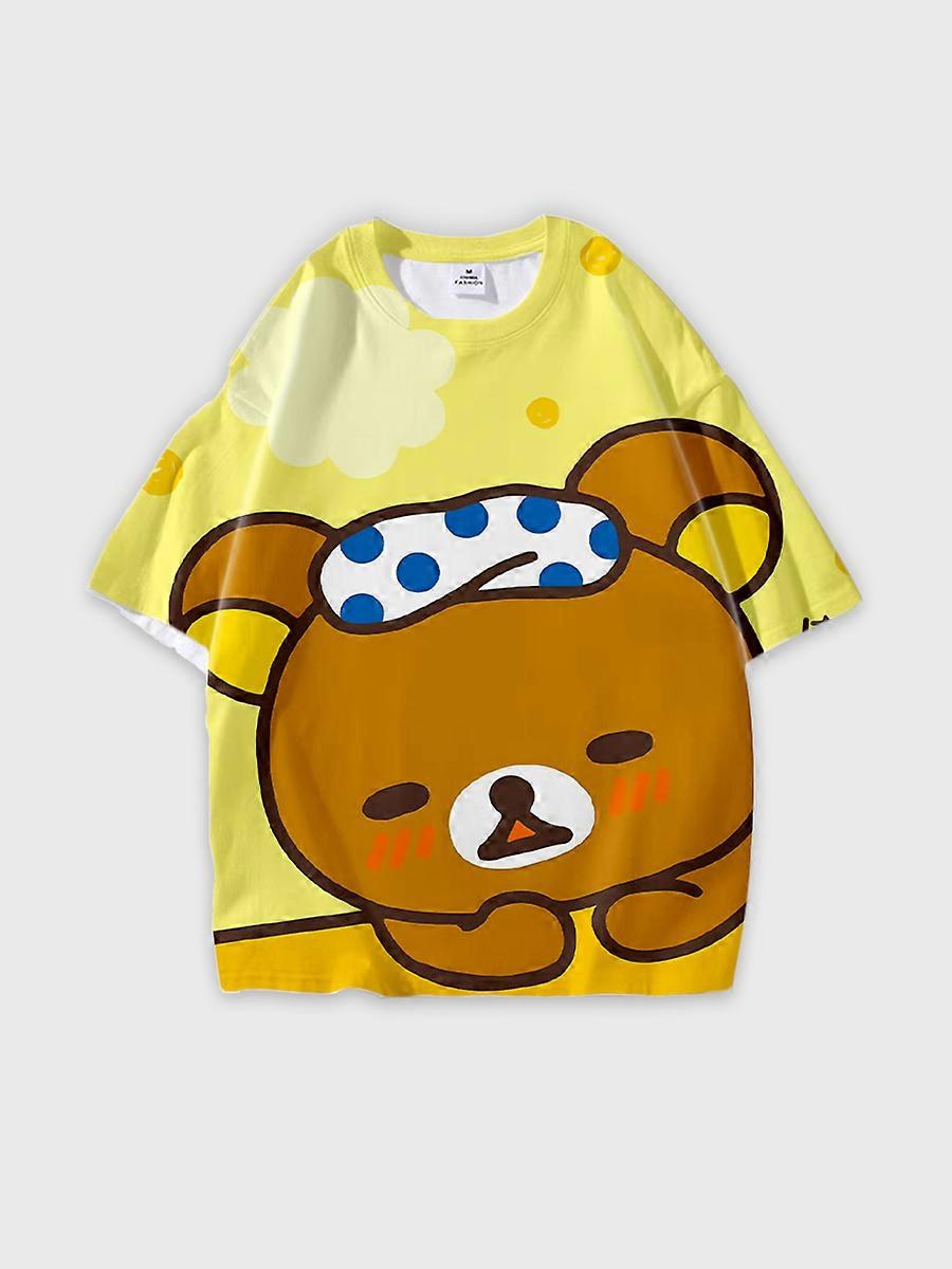 T-shirt girocollo Cartoon Pattern manica corta sciolta D2998