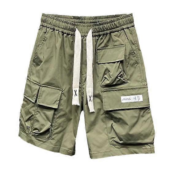 Men Cargo Shorts Elastic Waist Adjustable Multi-Pockets Shorts Quick Wide Leg Drawstring Drying Fitness Running Shorts
