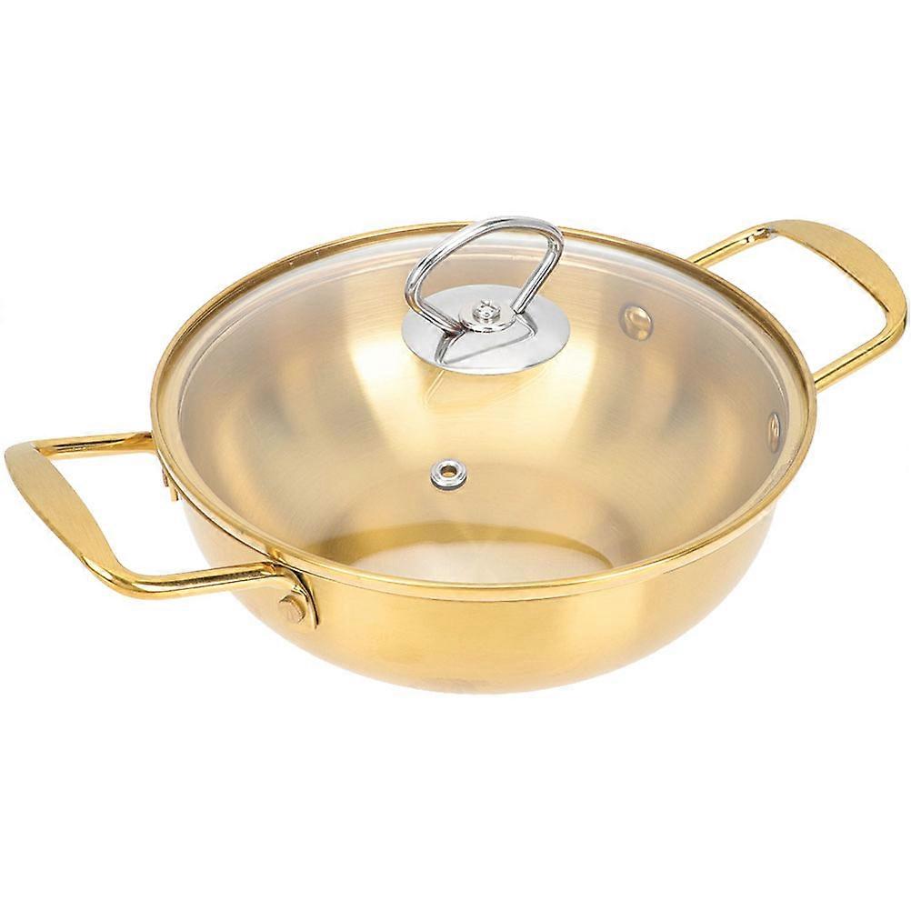 Stainless Steel Hot Pot with Glass Lid for Cooking Noodles Soup and Seafood 5.3 Inches