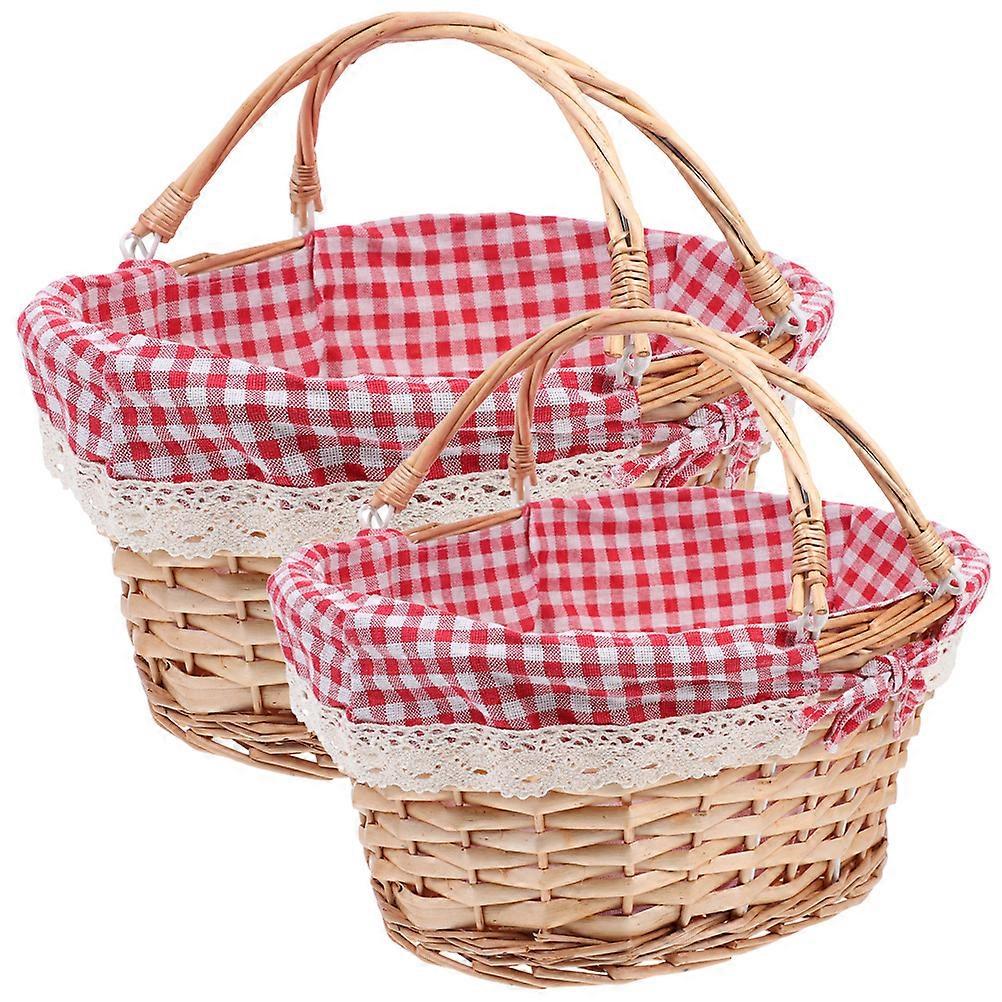 MultiColor HandWoven Synthetic Material Storage Basket with Sturdy Handle for Indoor or Outdoor Use, Size 2pcs