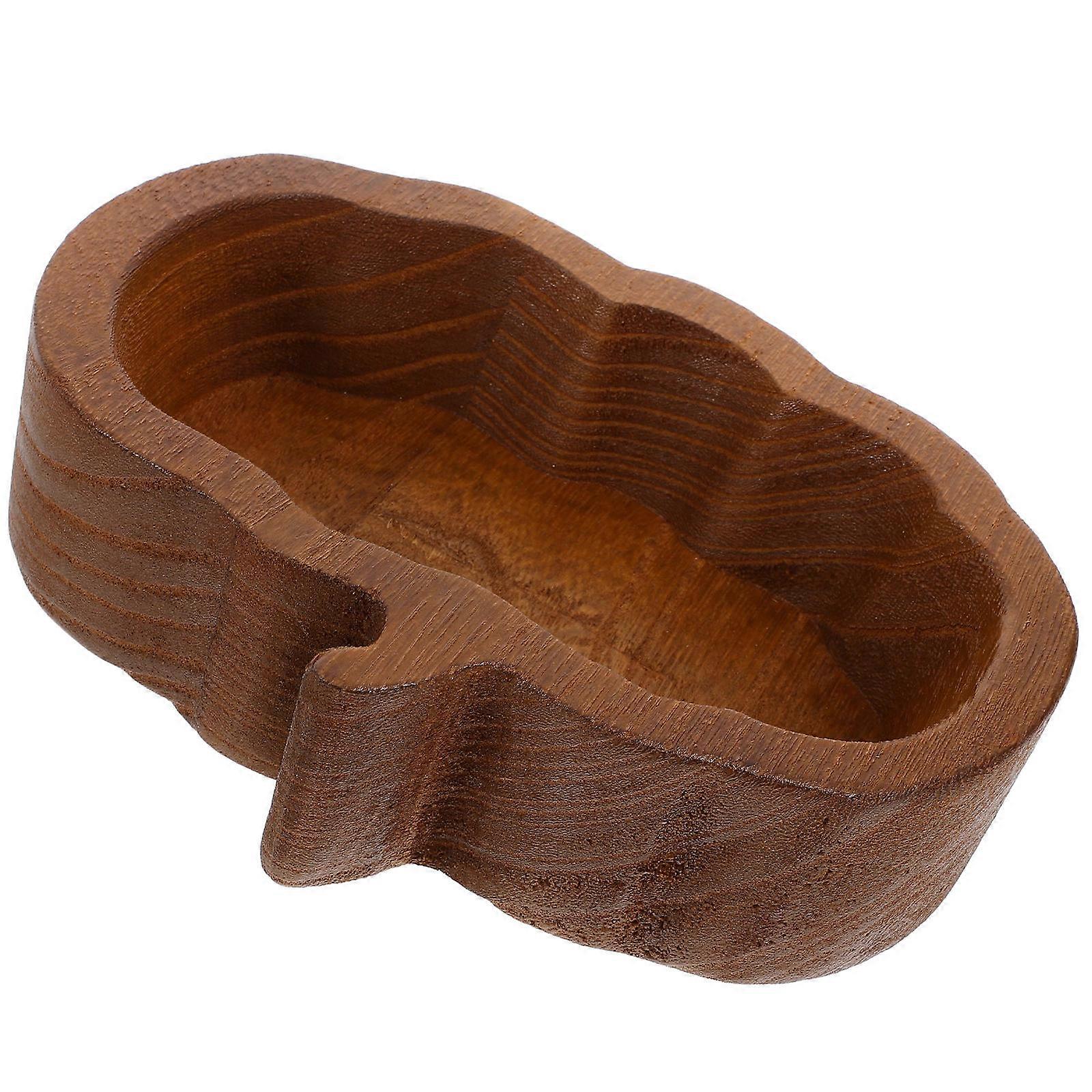 Rustic Deep Brown Wooden Bowl with Pumpkin Design – Decorative Serving Tray for Fruit, Salad, and Snacks at Home or Parties