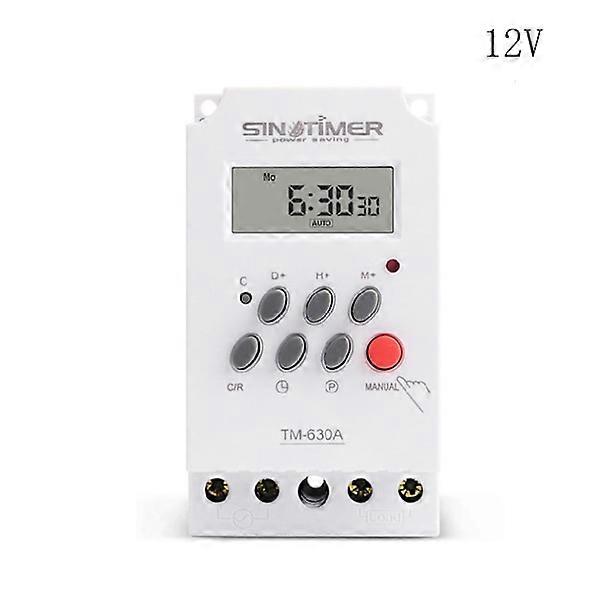 DIN Rail Digital Weekly Timer 12V DC Input 7 Days Programmable 24h Timer Switch Time Relay Output High Power 30A