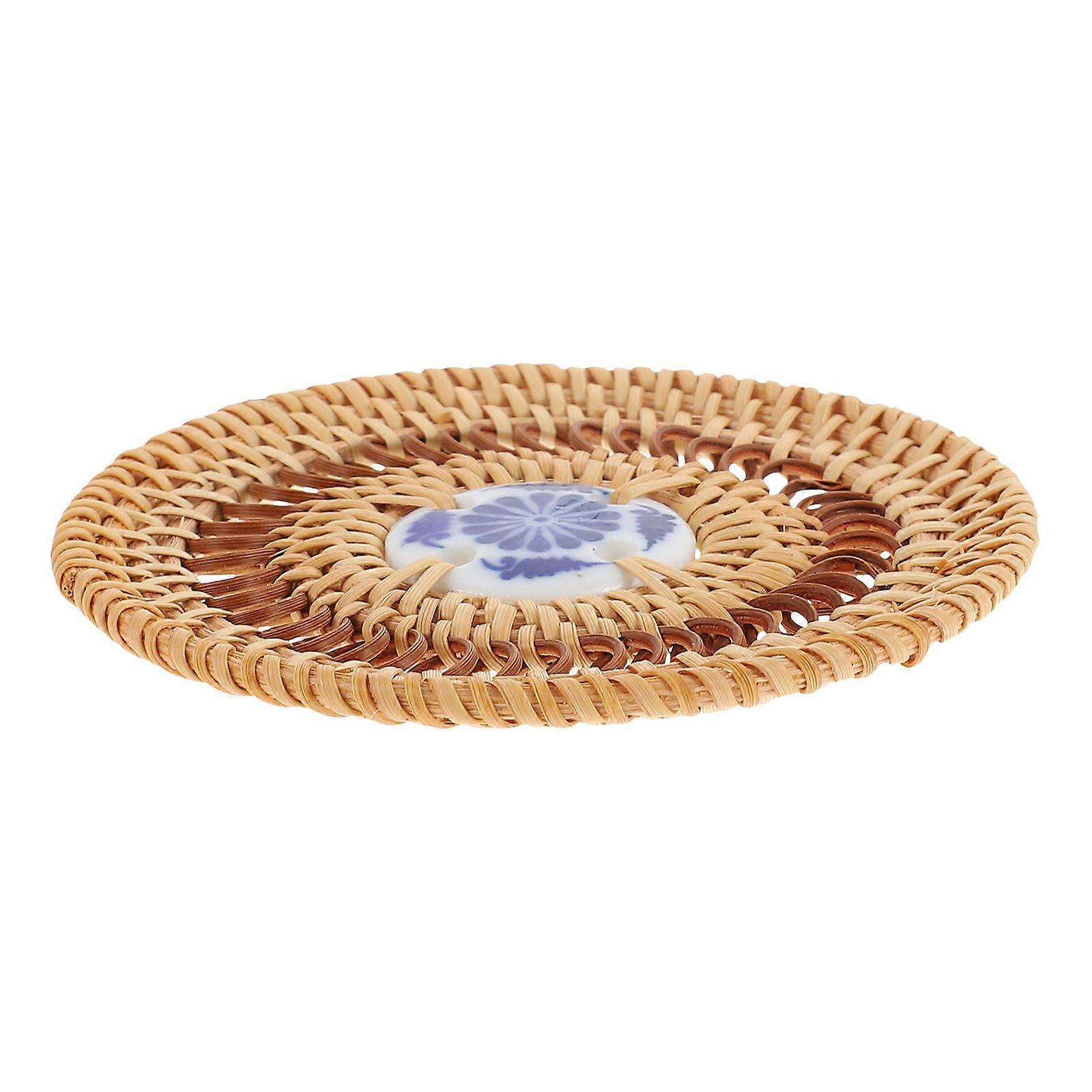 Ceramic and Rattan Coaster Set for Heat Insulation Perfect for Home and Office Use Assorted Color