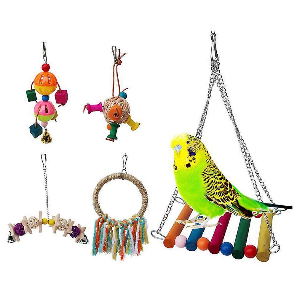 Chewing Large Parrot Toys Colorful String Bell Shape for Playground Climbing Exploring 5Set