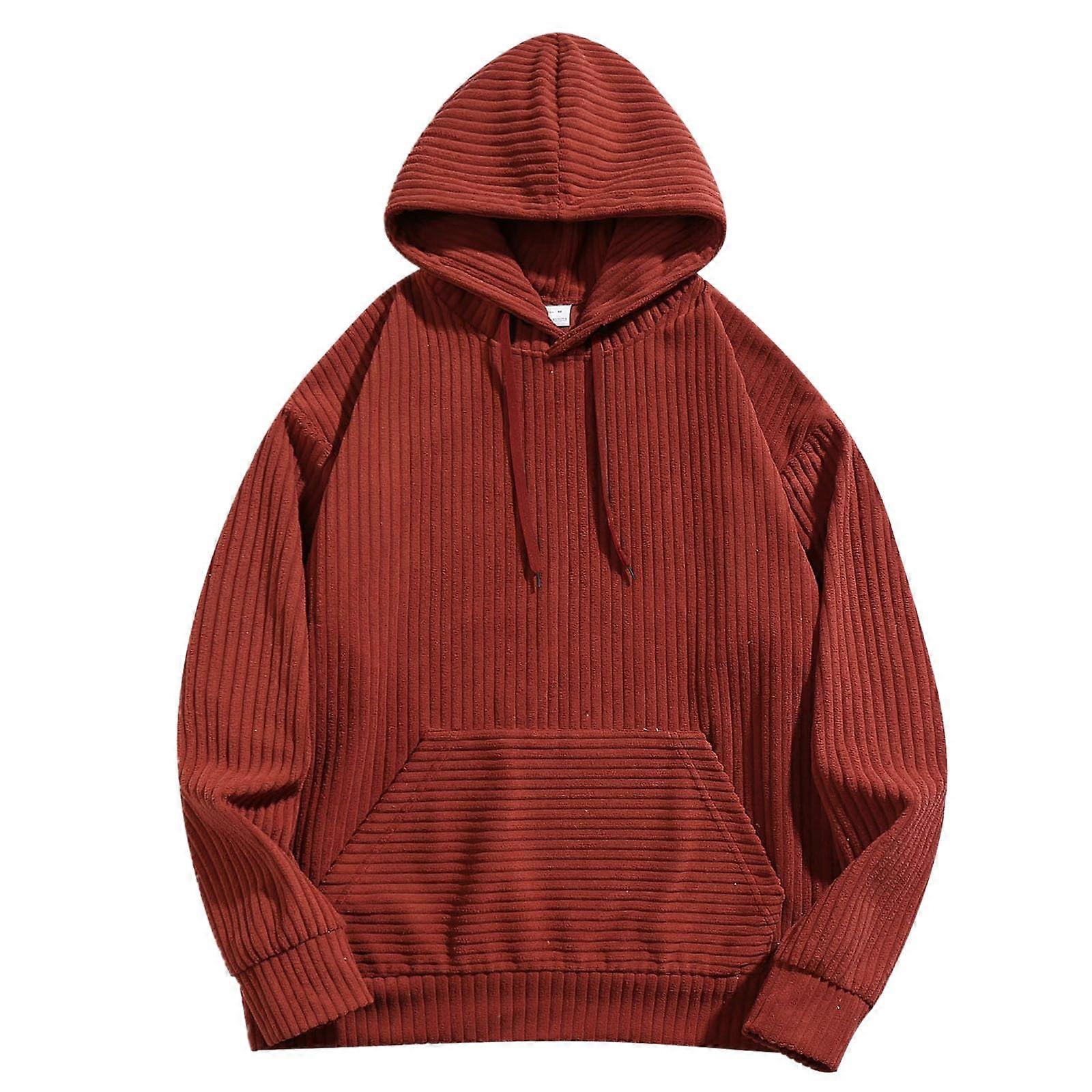 Men's Corduroy Hoodie, Loose Casual Fleece Jumper with Pockets, Drawstring