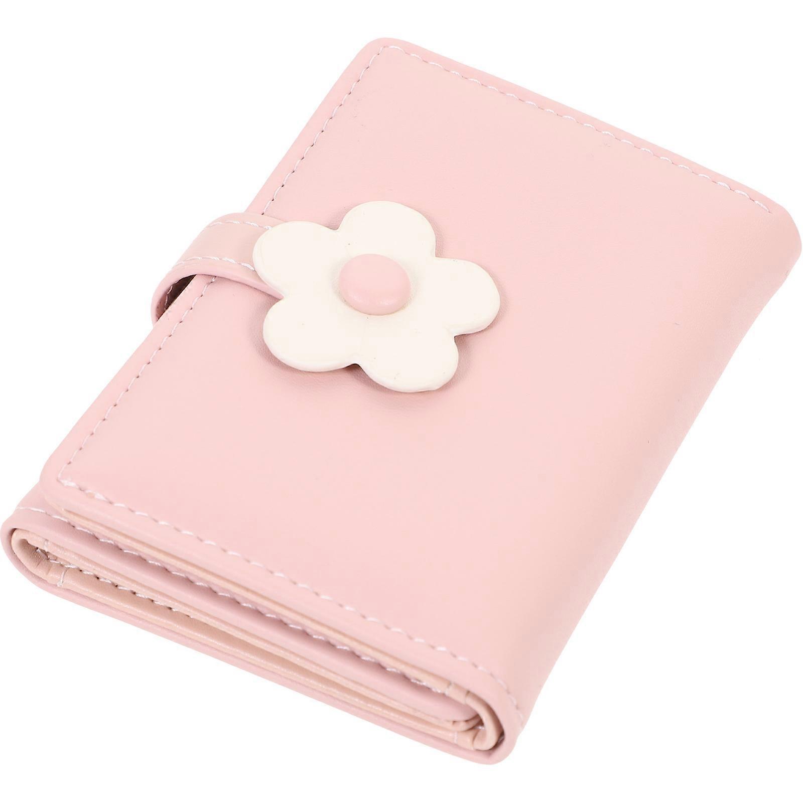 Pink Fold Flower Wallet for Women Made of PU with Card Holder and Coin Purse 6.5 x 4.3 inches