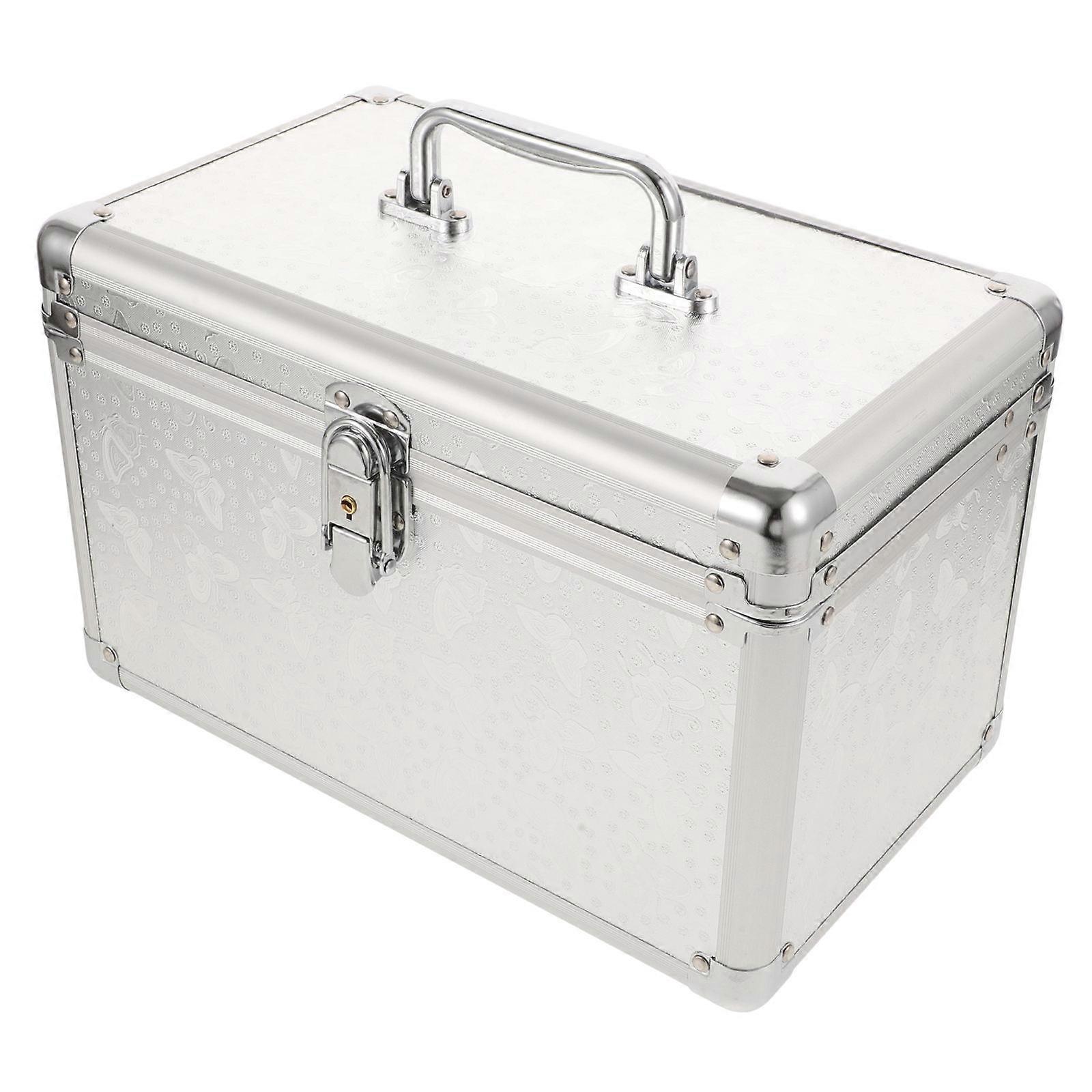 Portable Tool Box with Rugged Construction and Comfortable Grip for Home Silver Aluminum Alloy 7.8x5.9x3.1 Inches