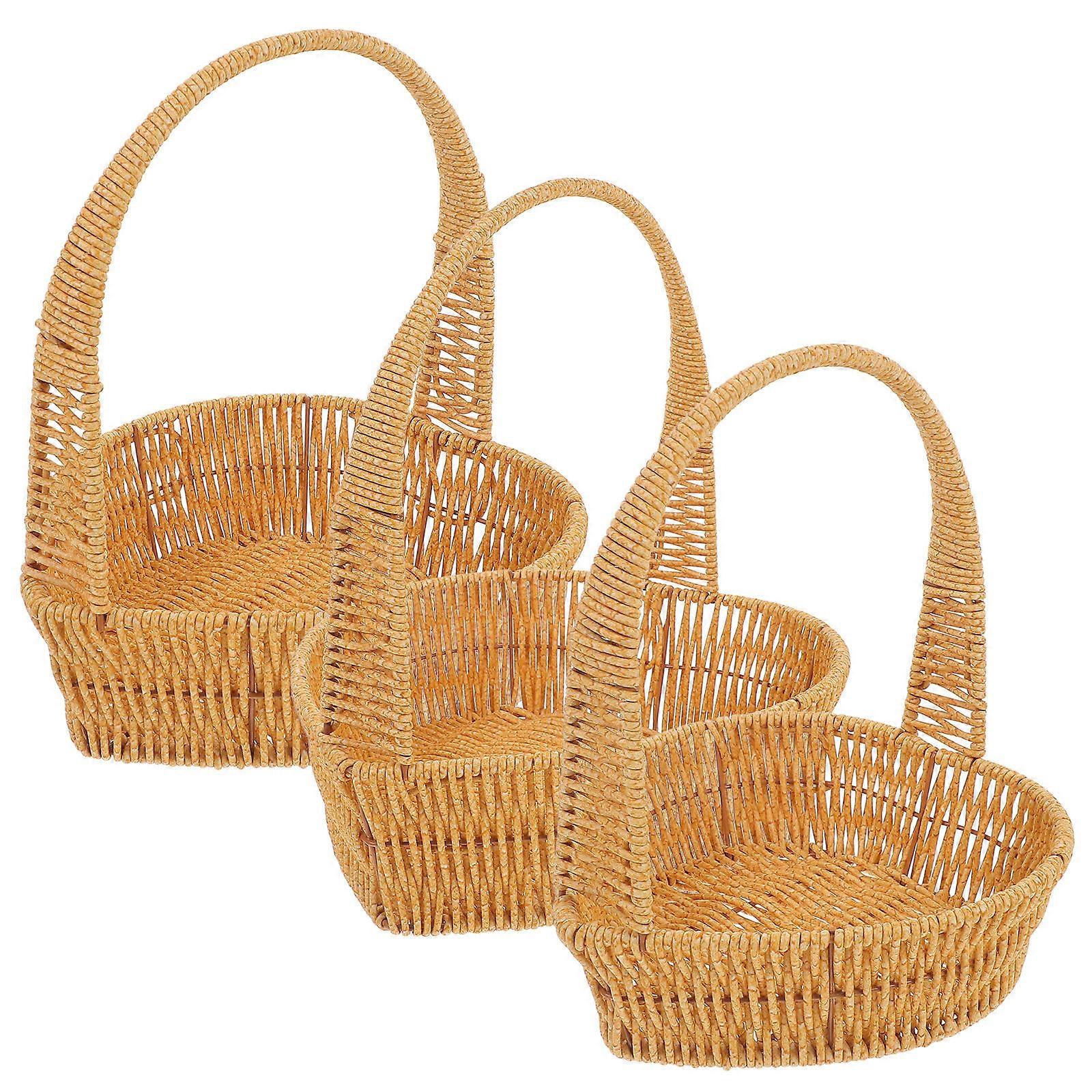 Khaki Plastic Decorative Handheld Basket for Home with Craftsmanship 3pcs