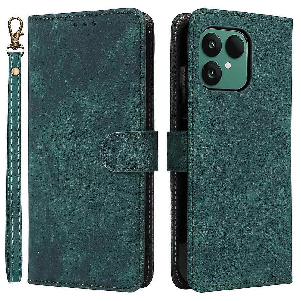 TKdaddy ل Fairphone 6 حالة محفظة RFID حجب بو غطاء هاتف جلدي PU مع حزام أخضر