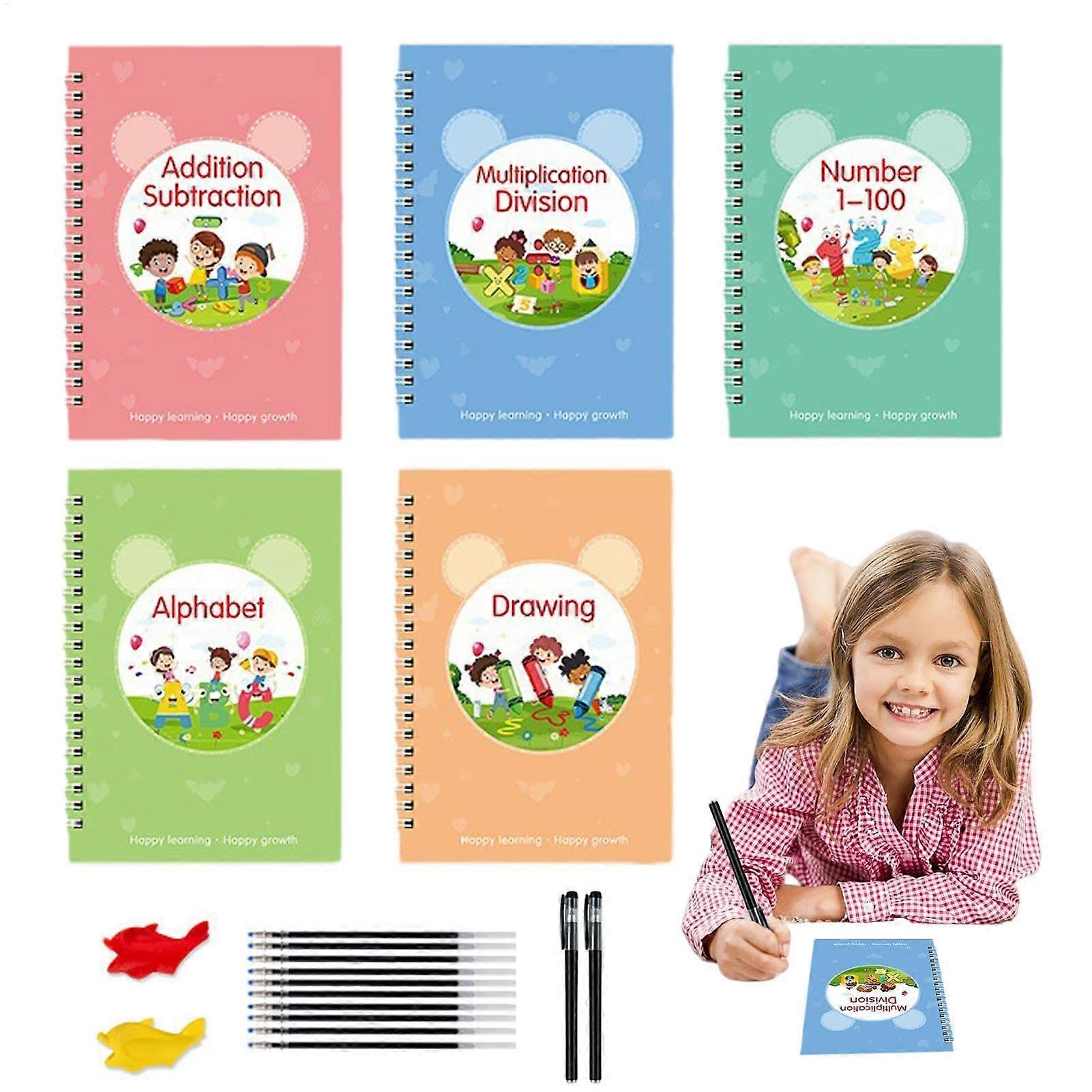 Reusable Handwriting Practice Copybook, 5 Workbooks – Tracing for Children, Ages 3–8