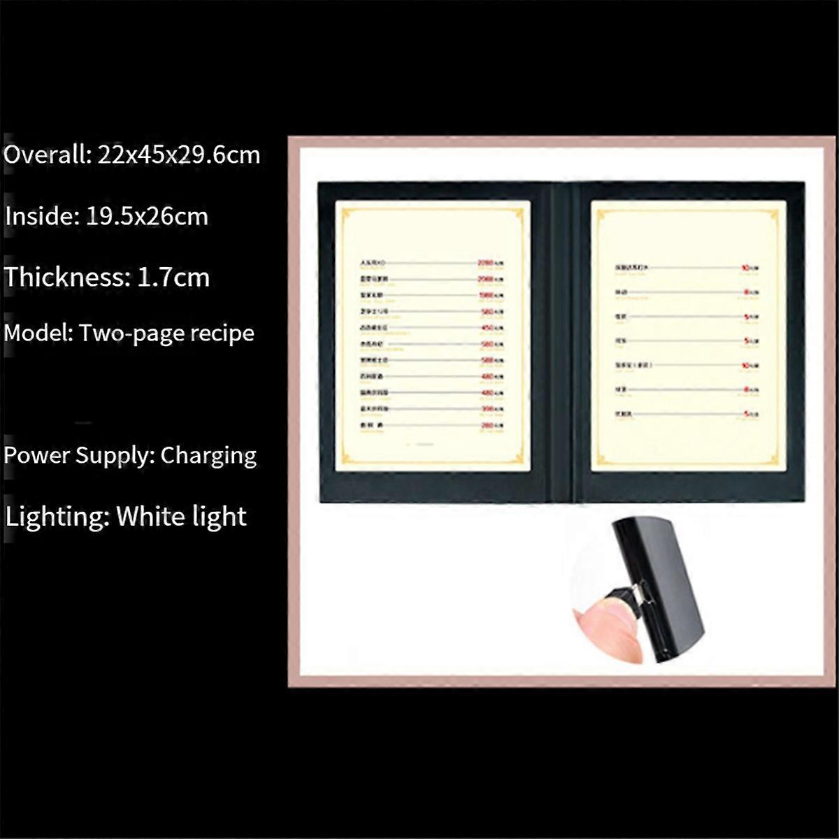 Wiederaufladbares LED-Licht-Menübuch, PU-Leder-Displaybuch, zwei Seiten