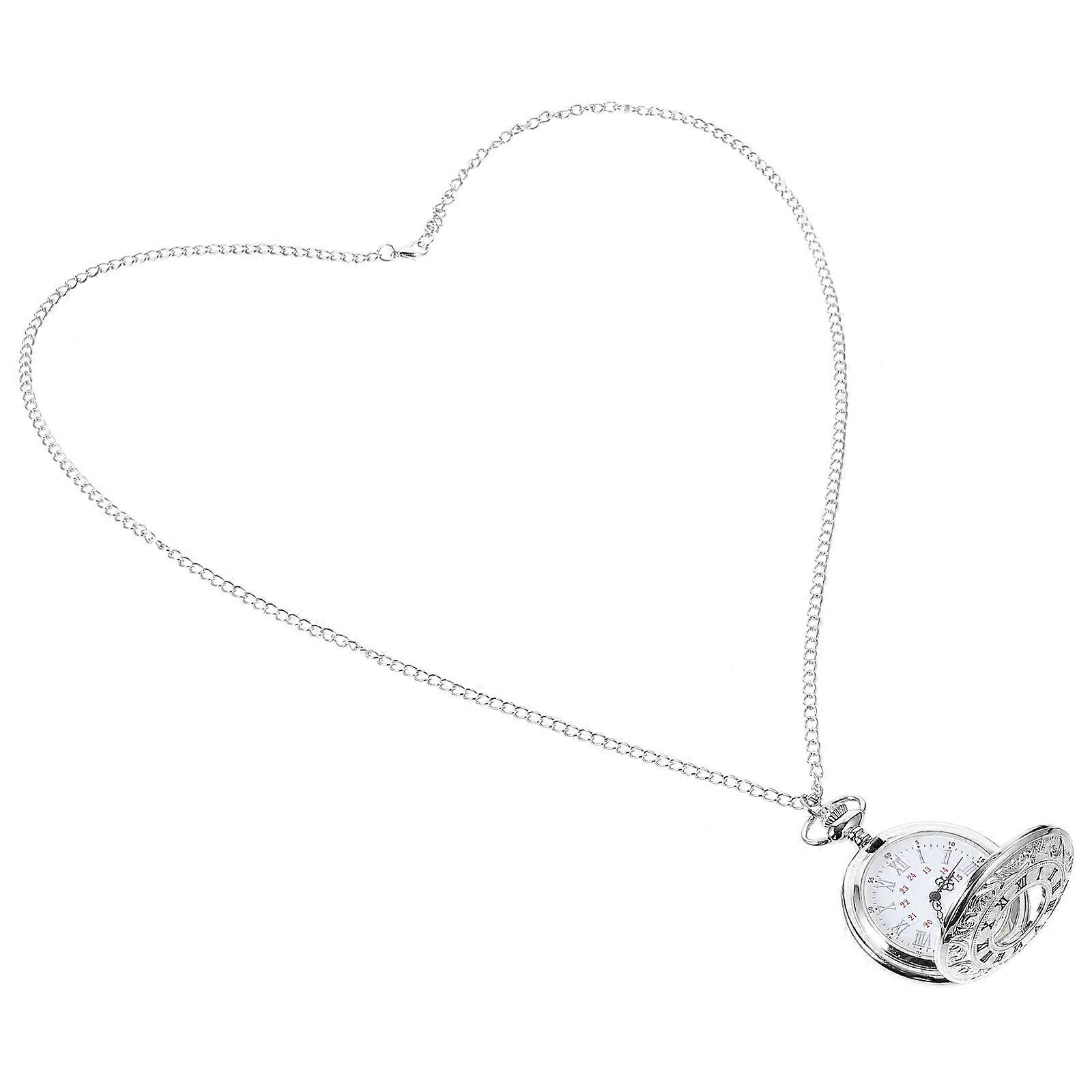 a polished product description based on your input:

 

**Classic Roman Numerals Vintage Pocket Watch with Chain – Retro Hanging Necklace Design**