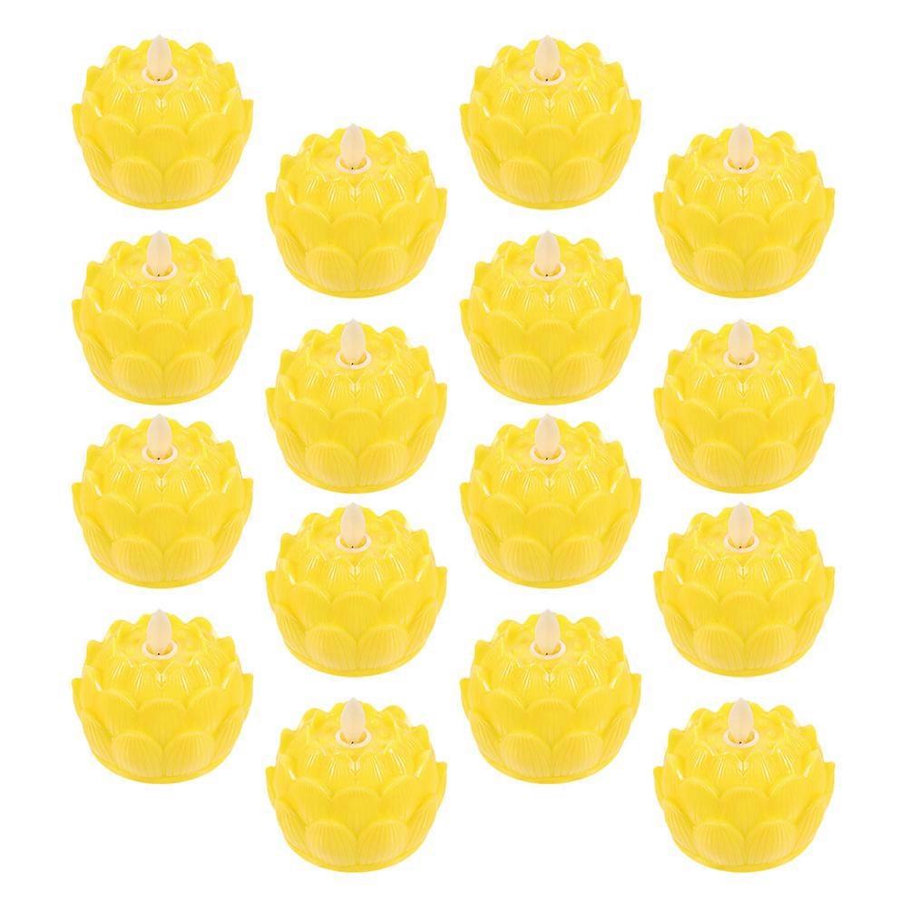 12 Pcs Yellow Plastic Lotus Lamps for Decoration Use LED Simulation Lights