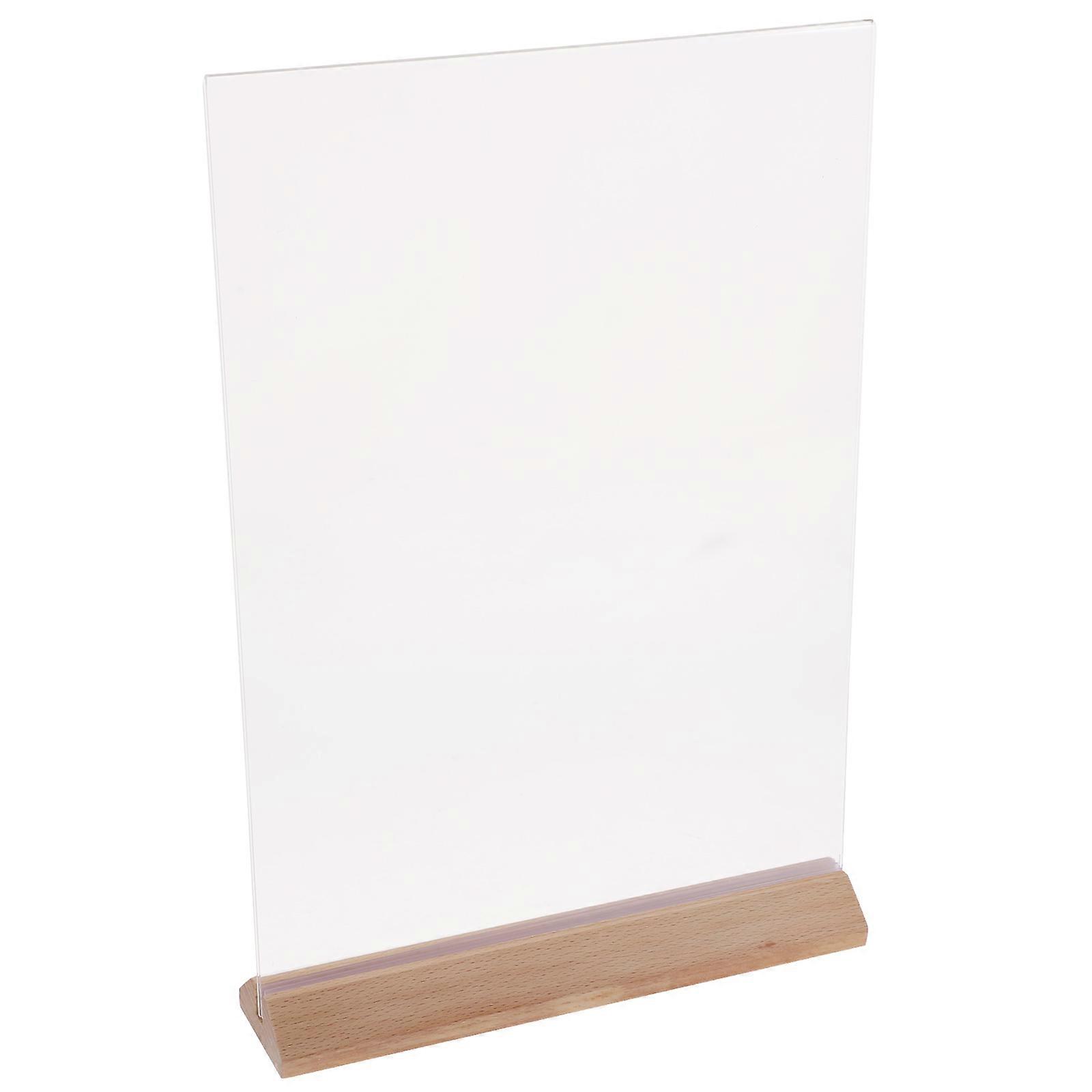 Acrylic Sign Holder Tabletop Display Stand for Menu and Price Tags White Wood 5x7 Inches