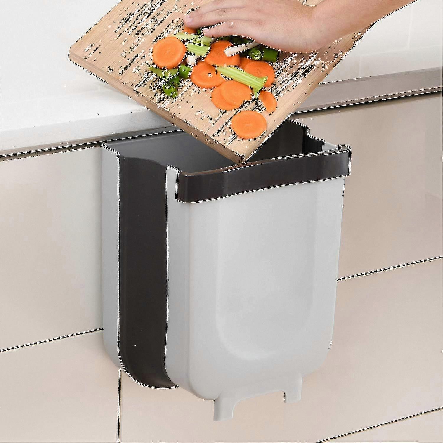 Compact Collapsible Hanging Trash Can for Kitchen Use