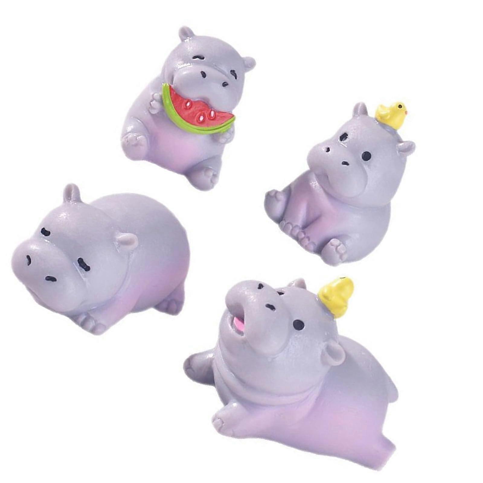 Miniature Resin Hippo Figures Set Of 4 For Desk And Bookshelf Decor, Home Office Cartoon Style Desktop Accessories
