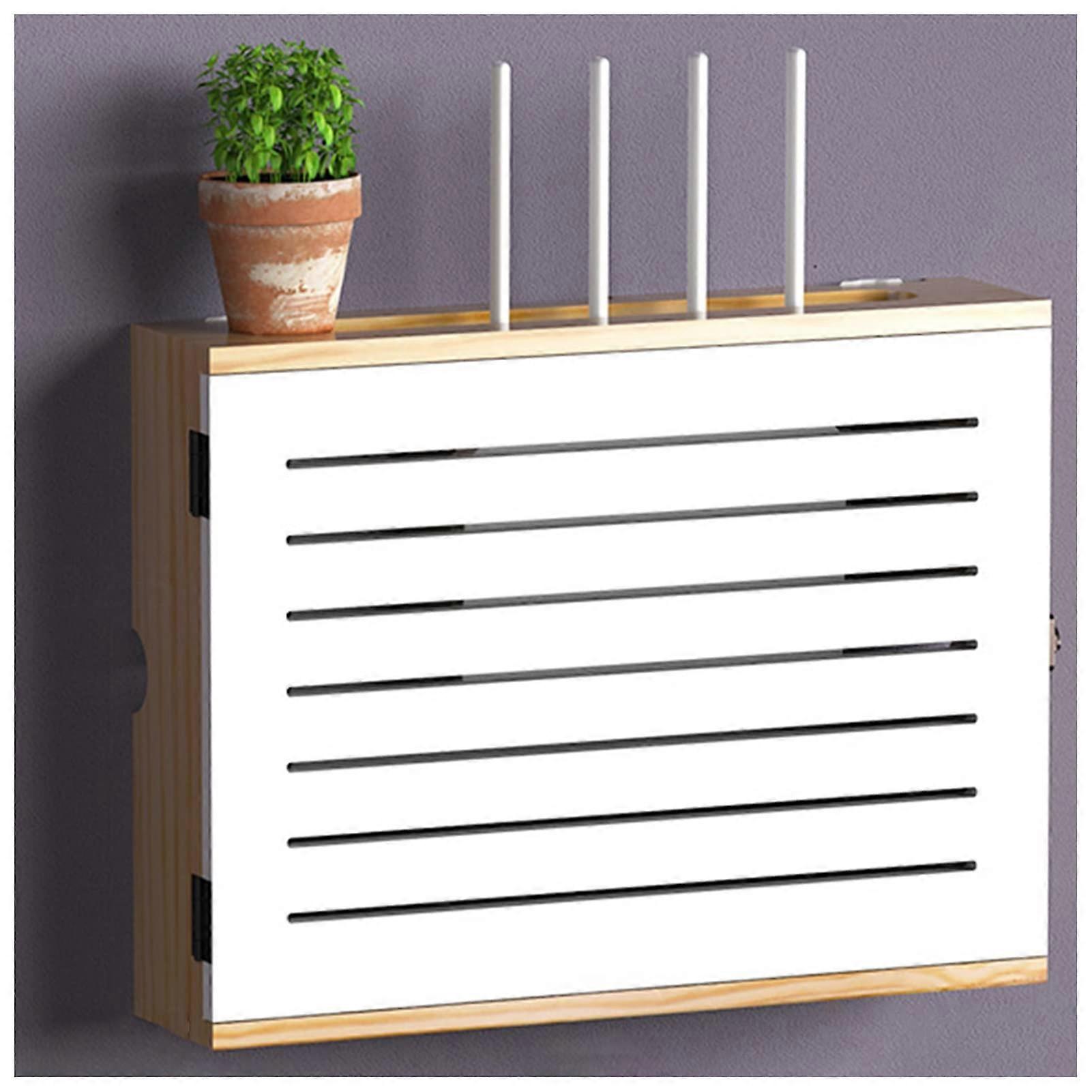 Wall-Mount WiFi Router Storage Box Wooden Organizer For Modem, Set-Top Box And Cables Wall-Mount Cable Management Box