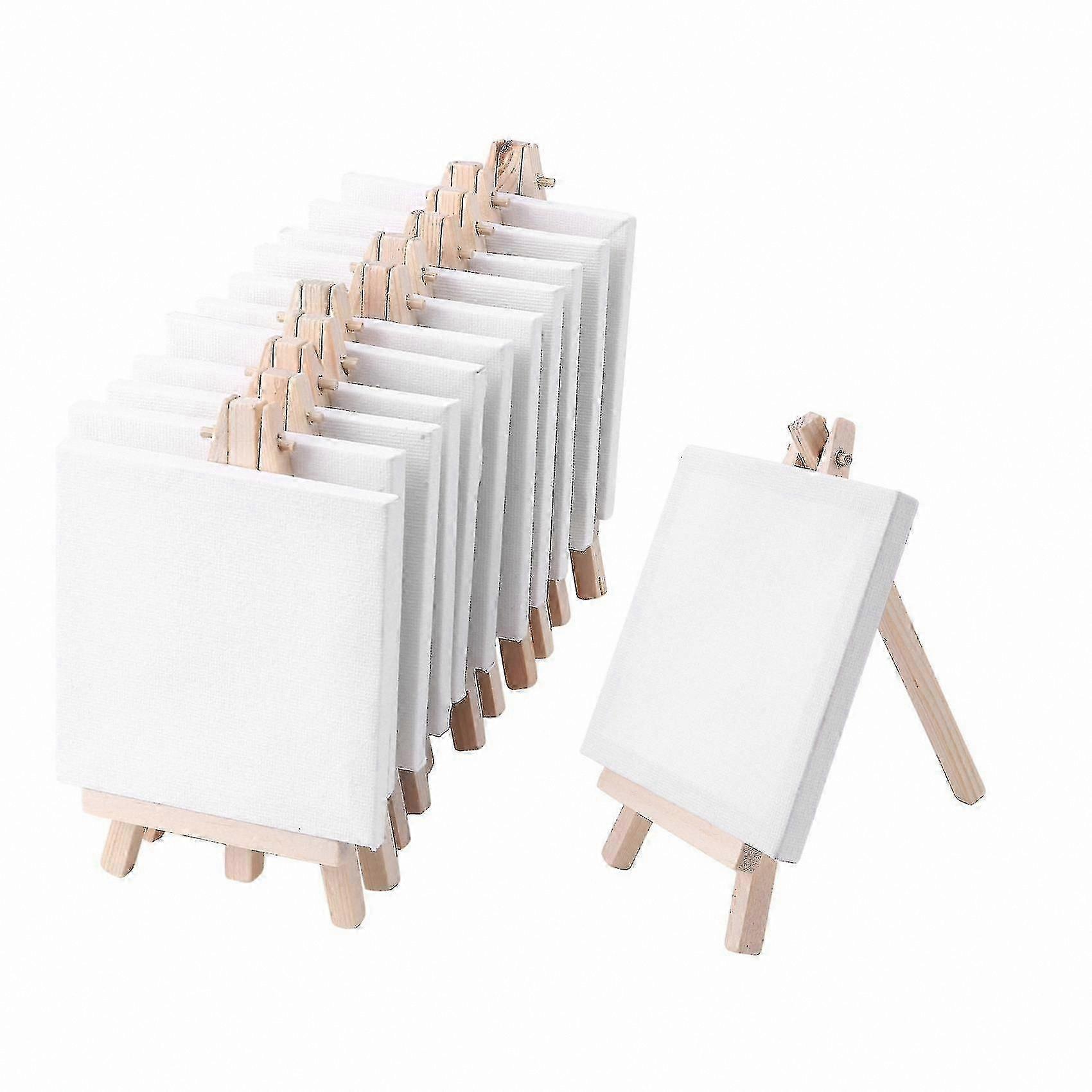 4x4 Inch Mini Canvas Panels with 8x16cm Wooden Easel Stands for Art Projects - 12 Pack Art Supplies Set