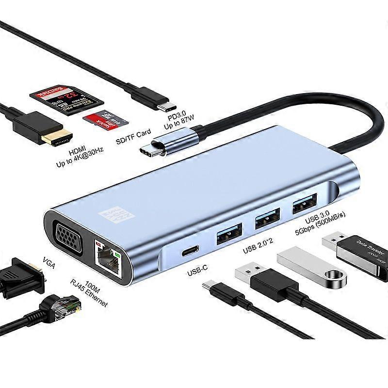 JUNSUNMAY 10 in 1 Type-C to HDMI USB C Hub SD/TF Card Reader