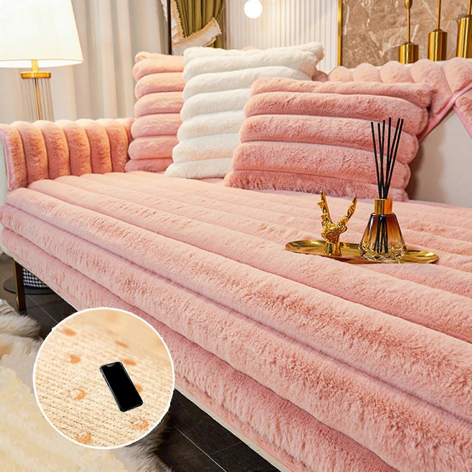 Thick Plush Sofa Cover Non-Slip Washable Pink 70x70 Cm Sofa Slipcover Furniture Protector