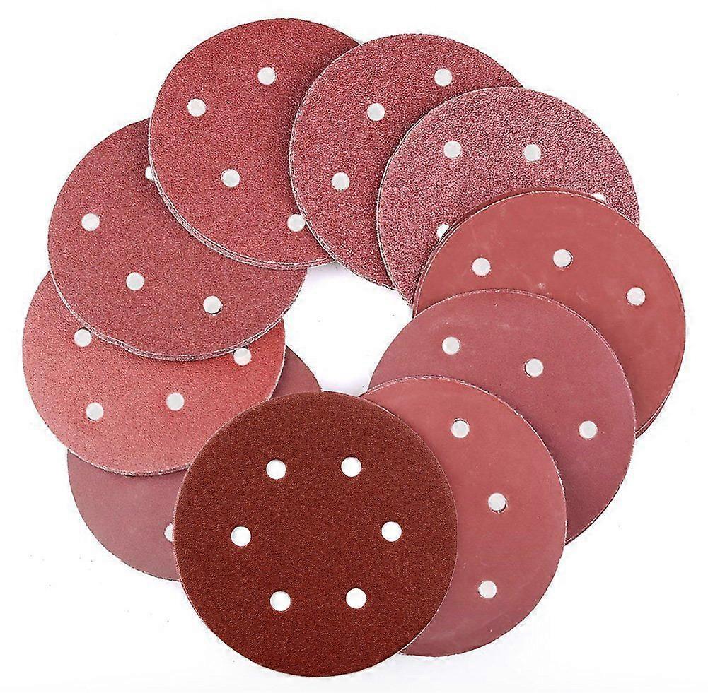 5 cm 6-Hole Dustless Hook and Loop Sandpaper Assortment Grit 60 80 120 180 240 for Orbital Sander Grinder Pads