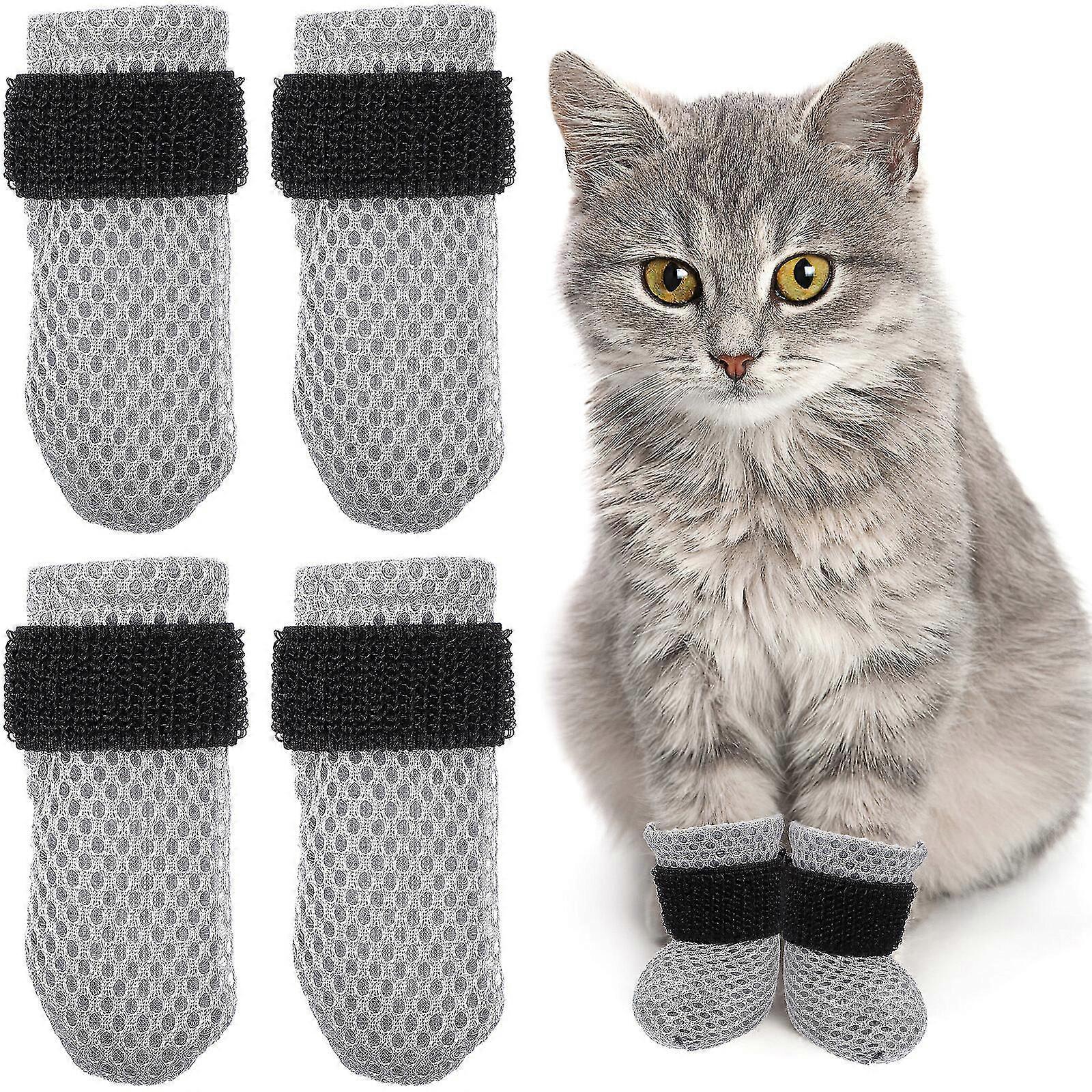 4個の猫の足のカバー、子猫用傷防止ブーツ、足の袖、爪の帽子