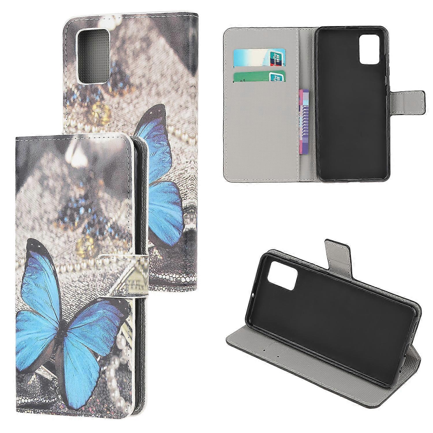 Pattern Printing Wallet Stand Leather Case for Samsung Galaxy A71 - Blue Butterfly