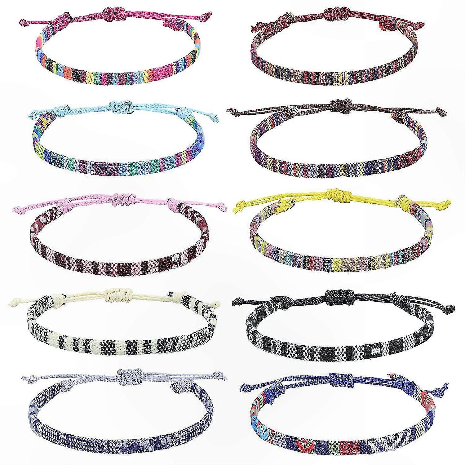 女性と女の子のための10パックの織り友情ブレスレットビーチとサーファーの雰囲気に最適な美的ボヘミアンスタイルの足首ジュエリーアクセサリー