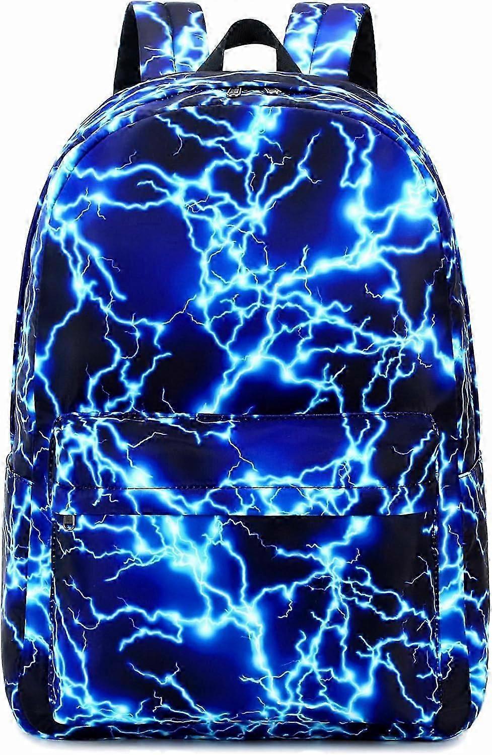 Garçon École Sac à dos élémentaire Middle Lightning Bookbag Ordinateur portable Adolescent Étanche Léger 17 pouces (1-Bleu)c