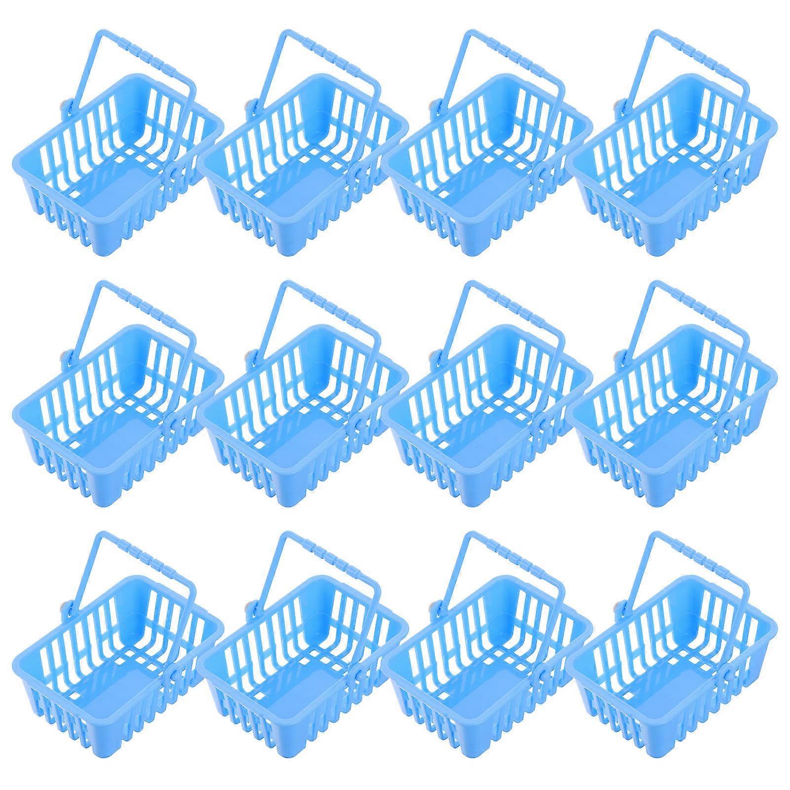 Mini Shopping Baskets with Handles for Decor Blue Plastic 12pcs Ideal for Craft Projects and Mini Houses